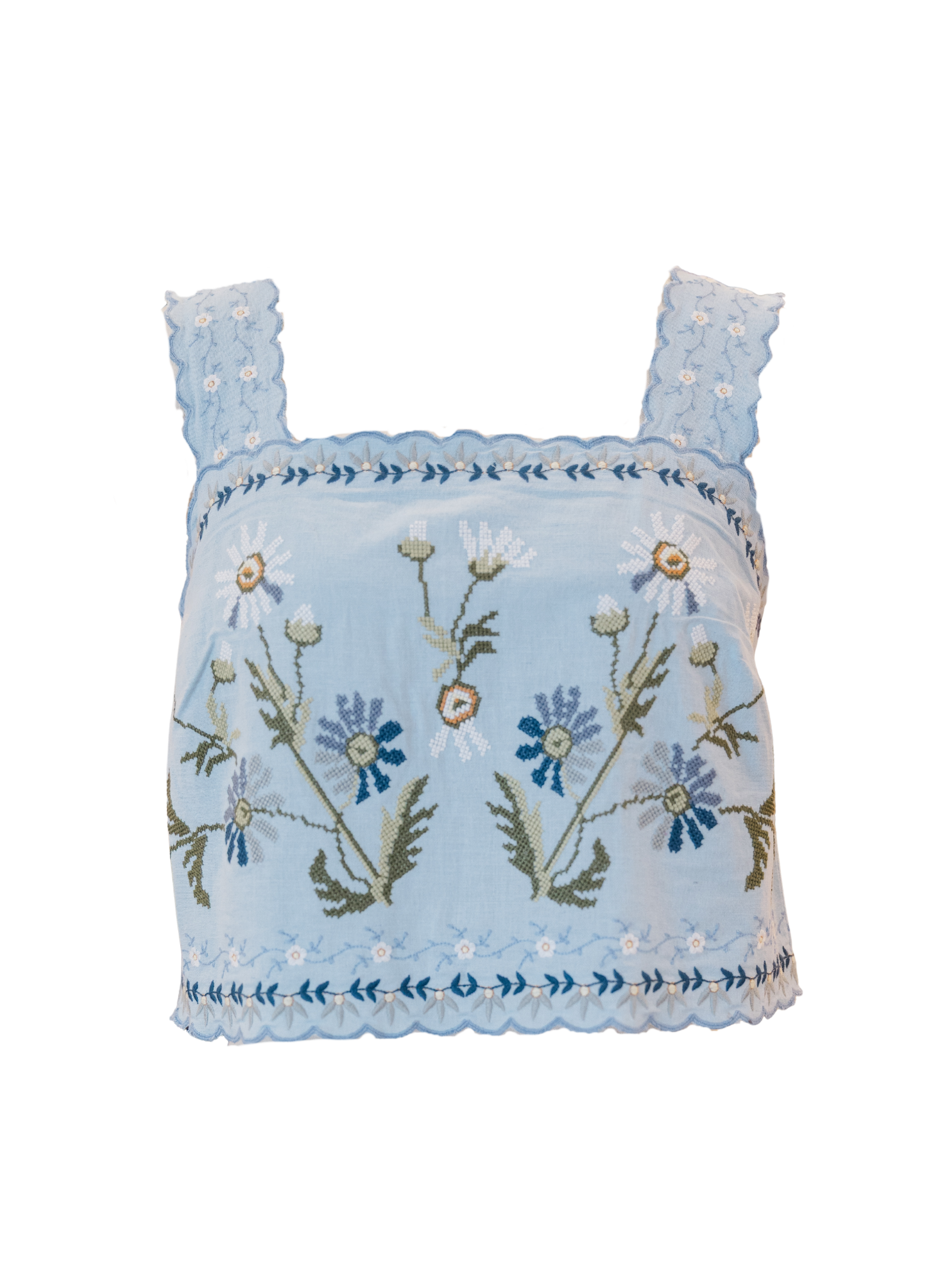 Audra Embroidery Tank Top - Blue