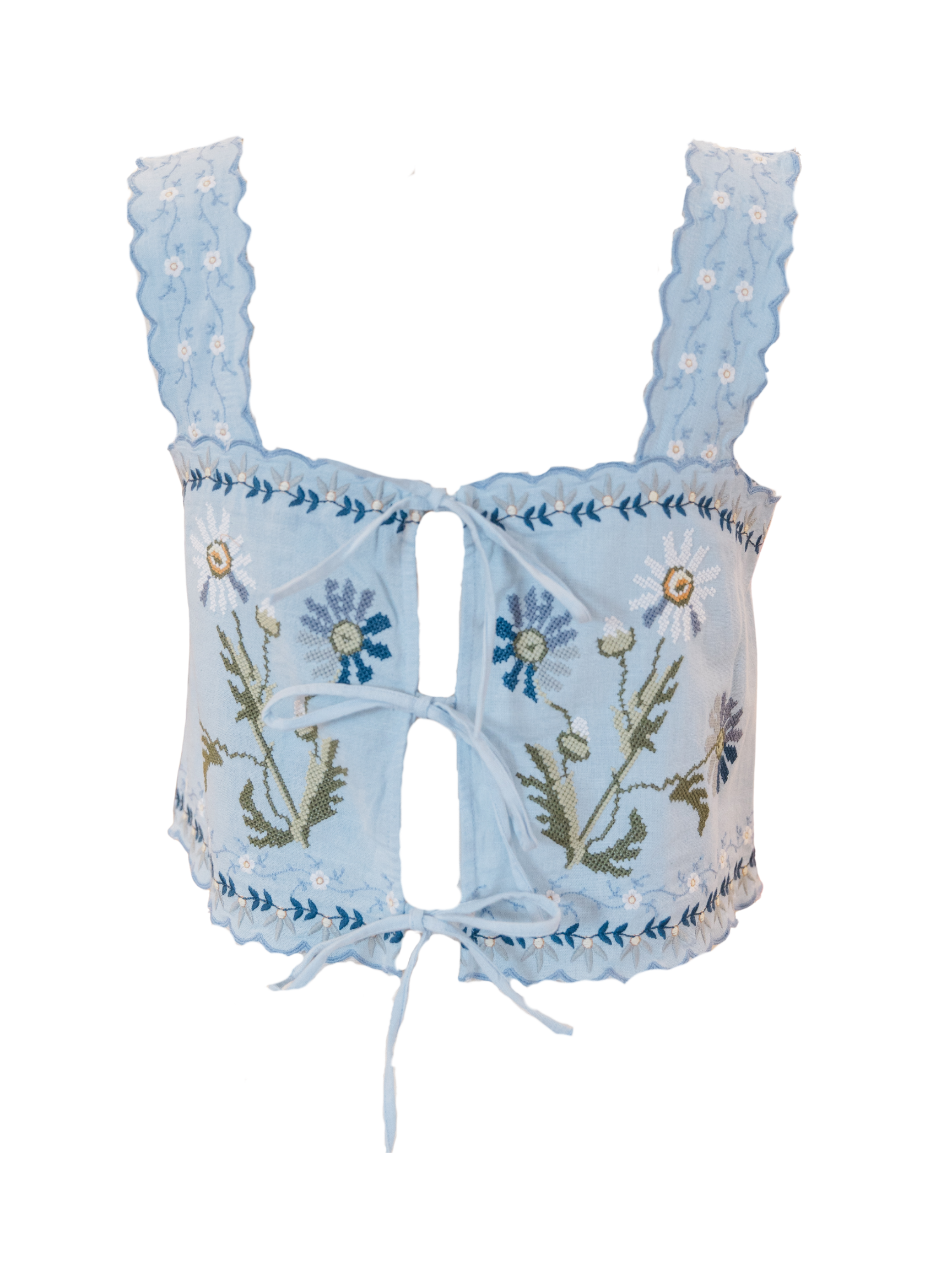 Audra Embroidery Tank Top - Blue