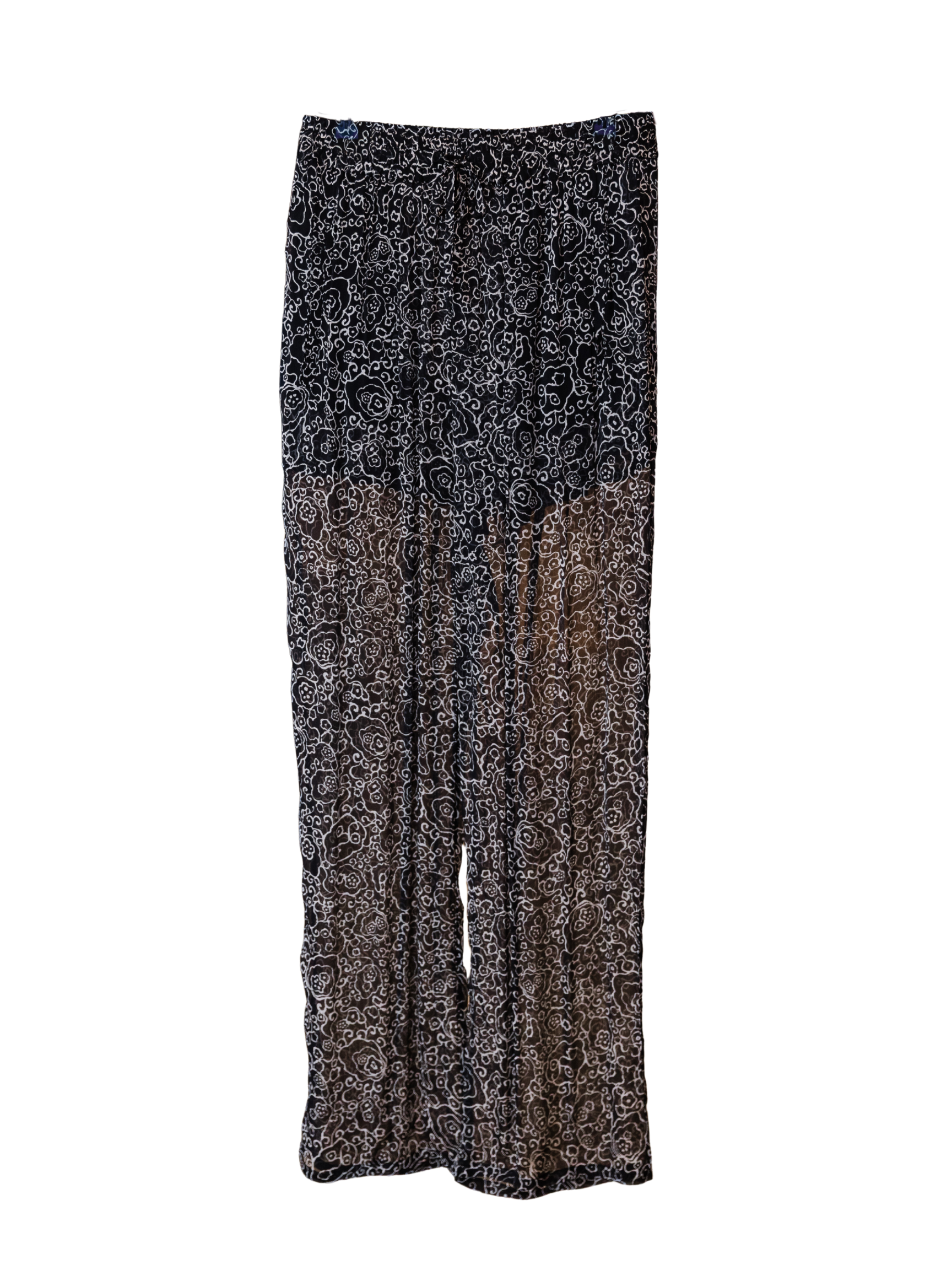 Lydna Crinkled Chiffon Pants - Black/Ecru