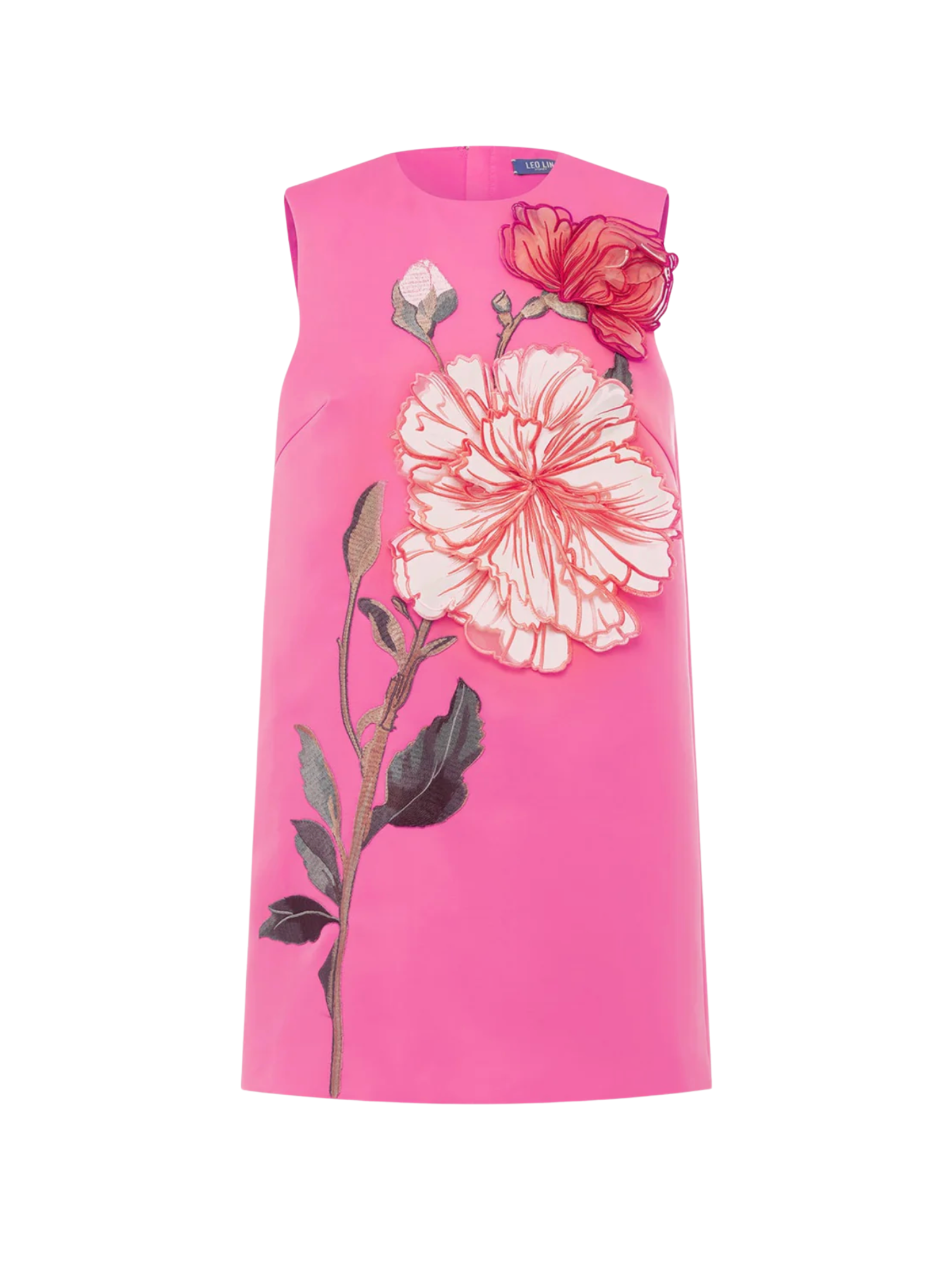 Yvonne Applique Floral Mini Dress-Peony Print In Fuchsia