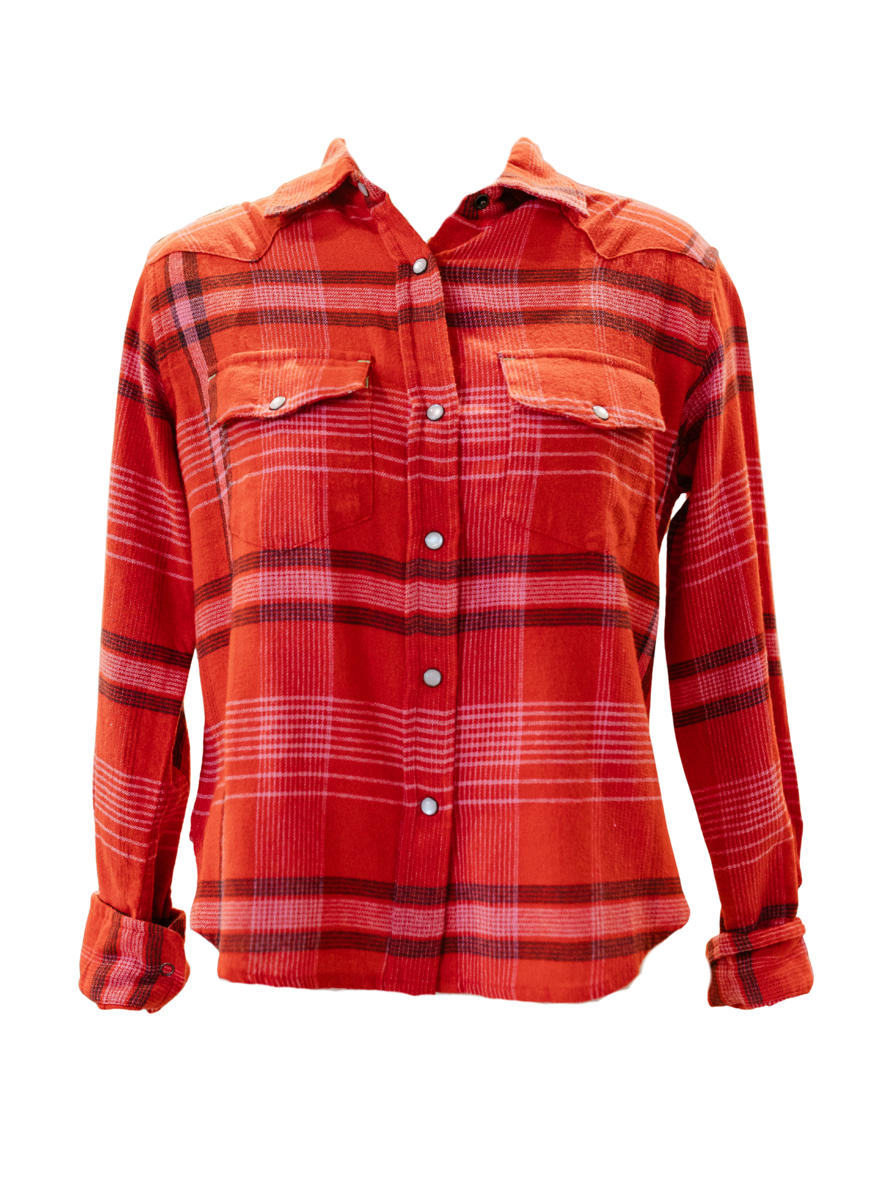 Pia Western Flannel Plaid Shirt - Red
