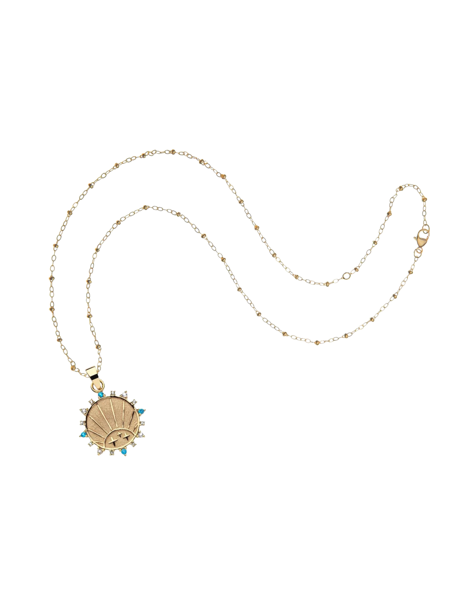 STRONG Petite Embellished Coin (Rising Sun) on 16-18" Beaded Satellite Chain