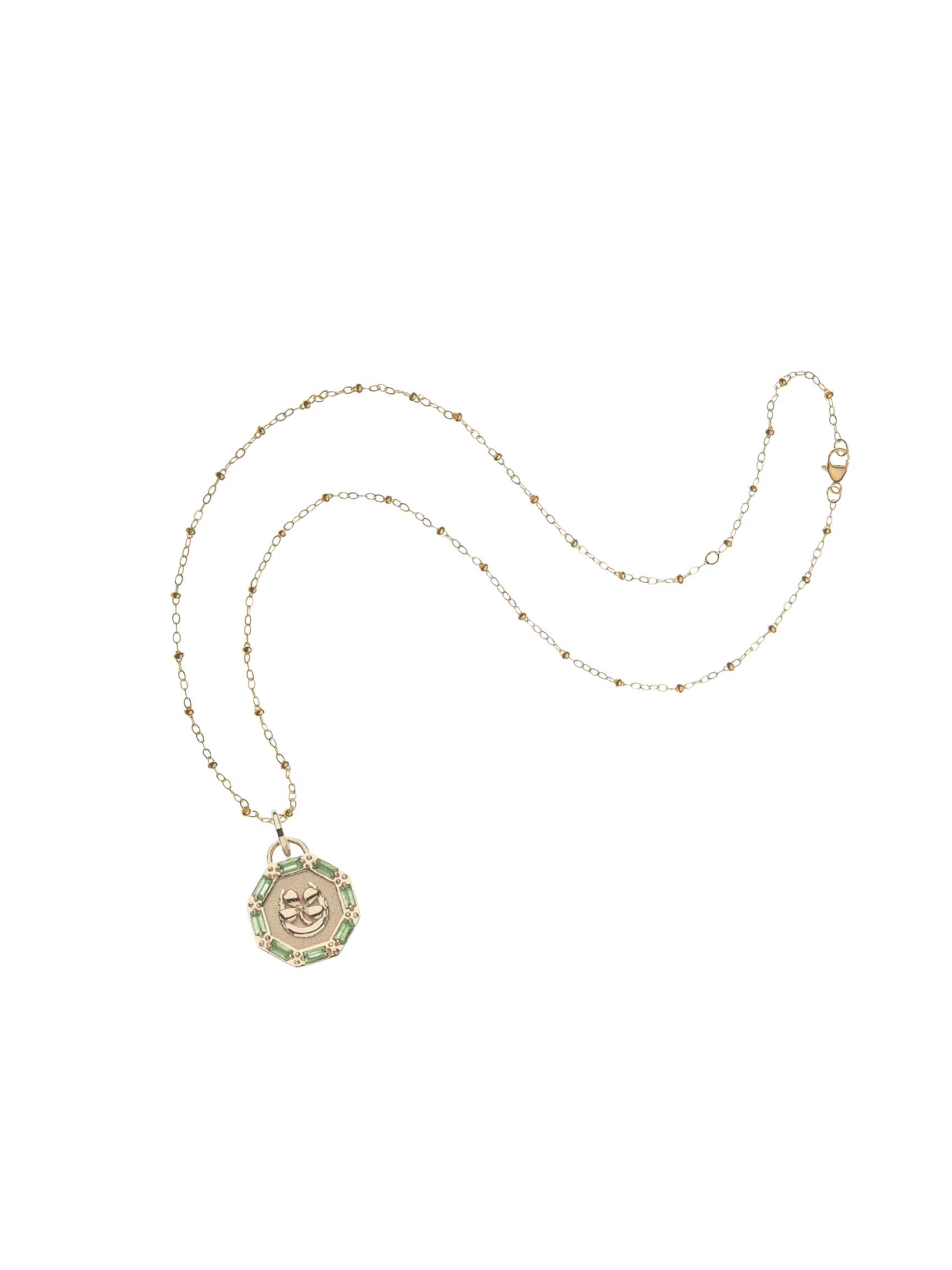 LUCKY Petite Embellished Coin on 16-18" Beaded Satellite Chain