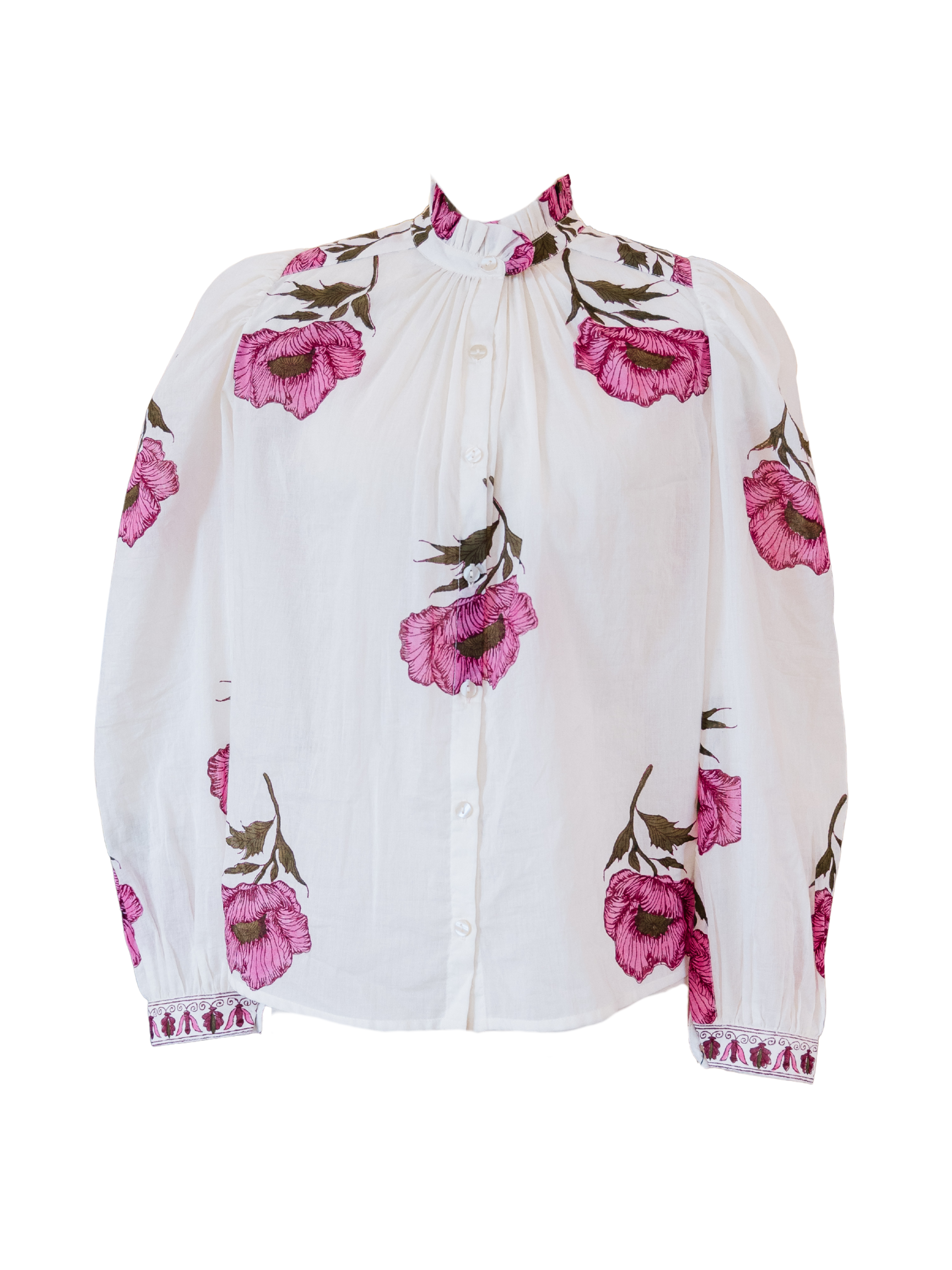 Annabel Fuchsia Poppy Shirt - Off-White