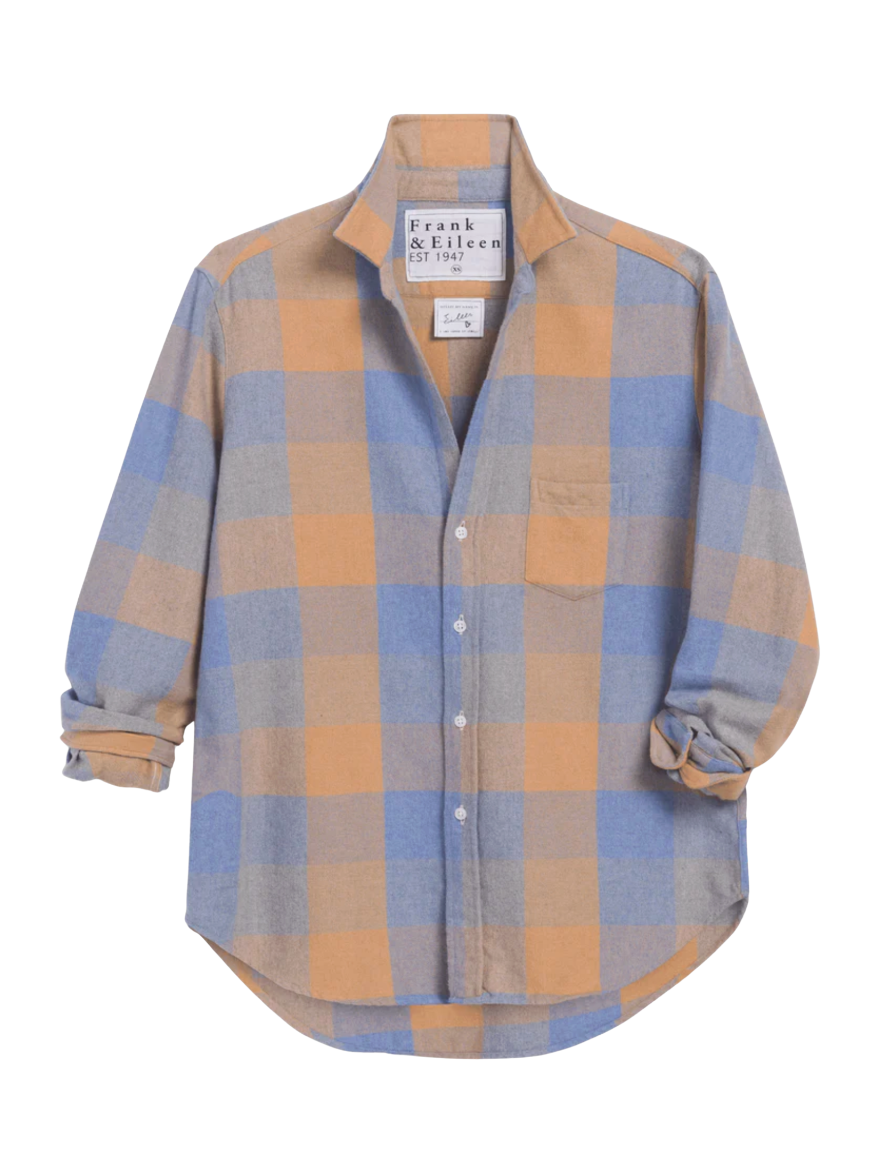 Eileen Relaxed Button Up Shirt - Large Blue Camel Check