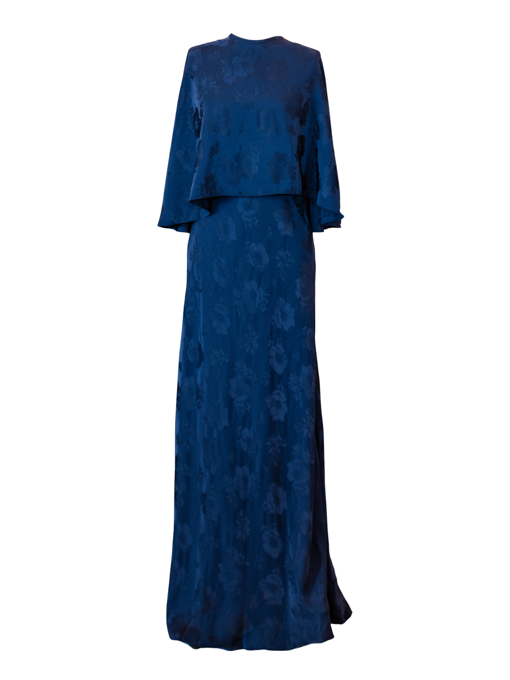 Fluid Bouquet Jacquard Bias Dress with Cape - Notte