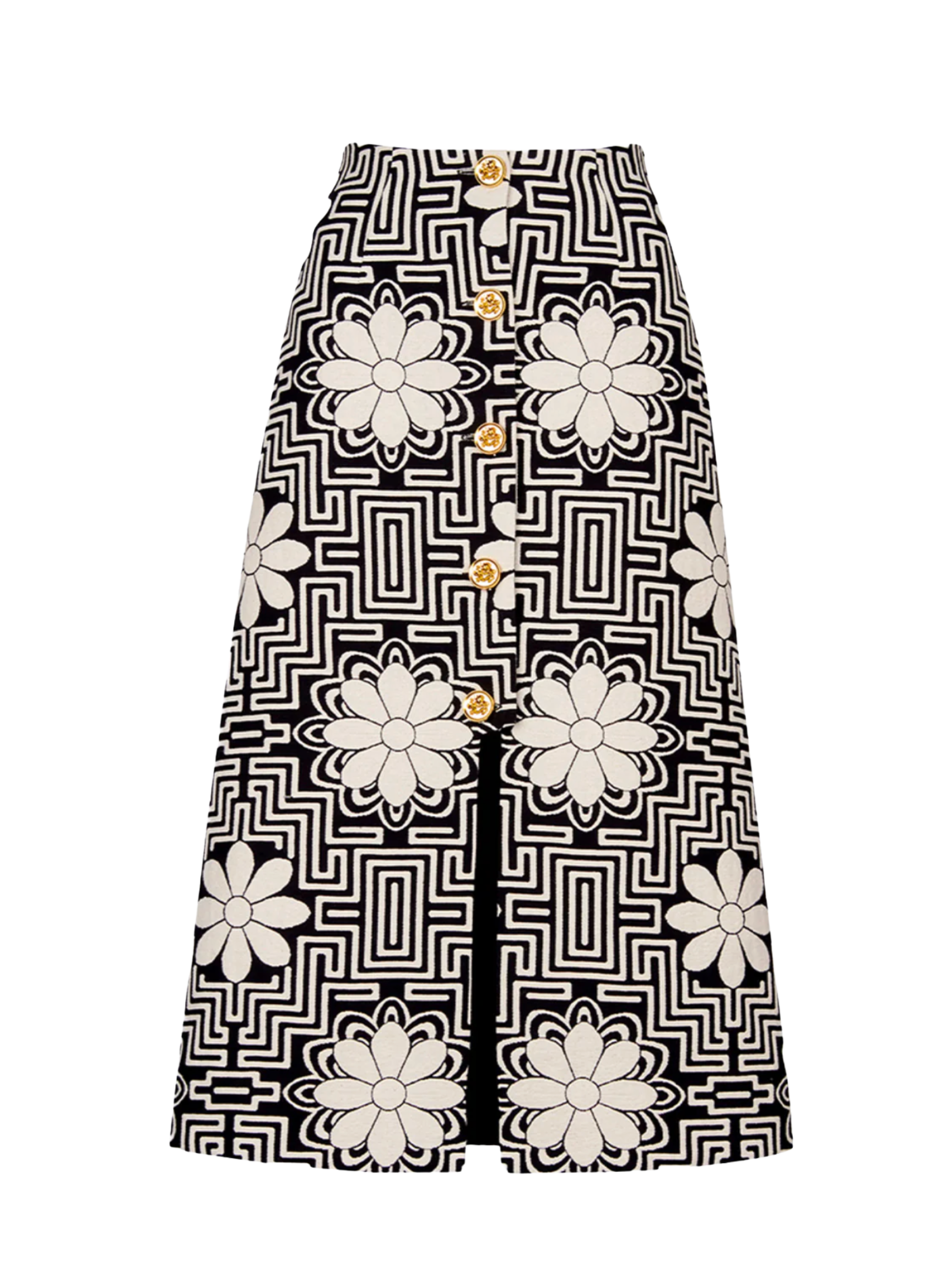 A-Line Midi Skirt - Black Graphic