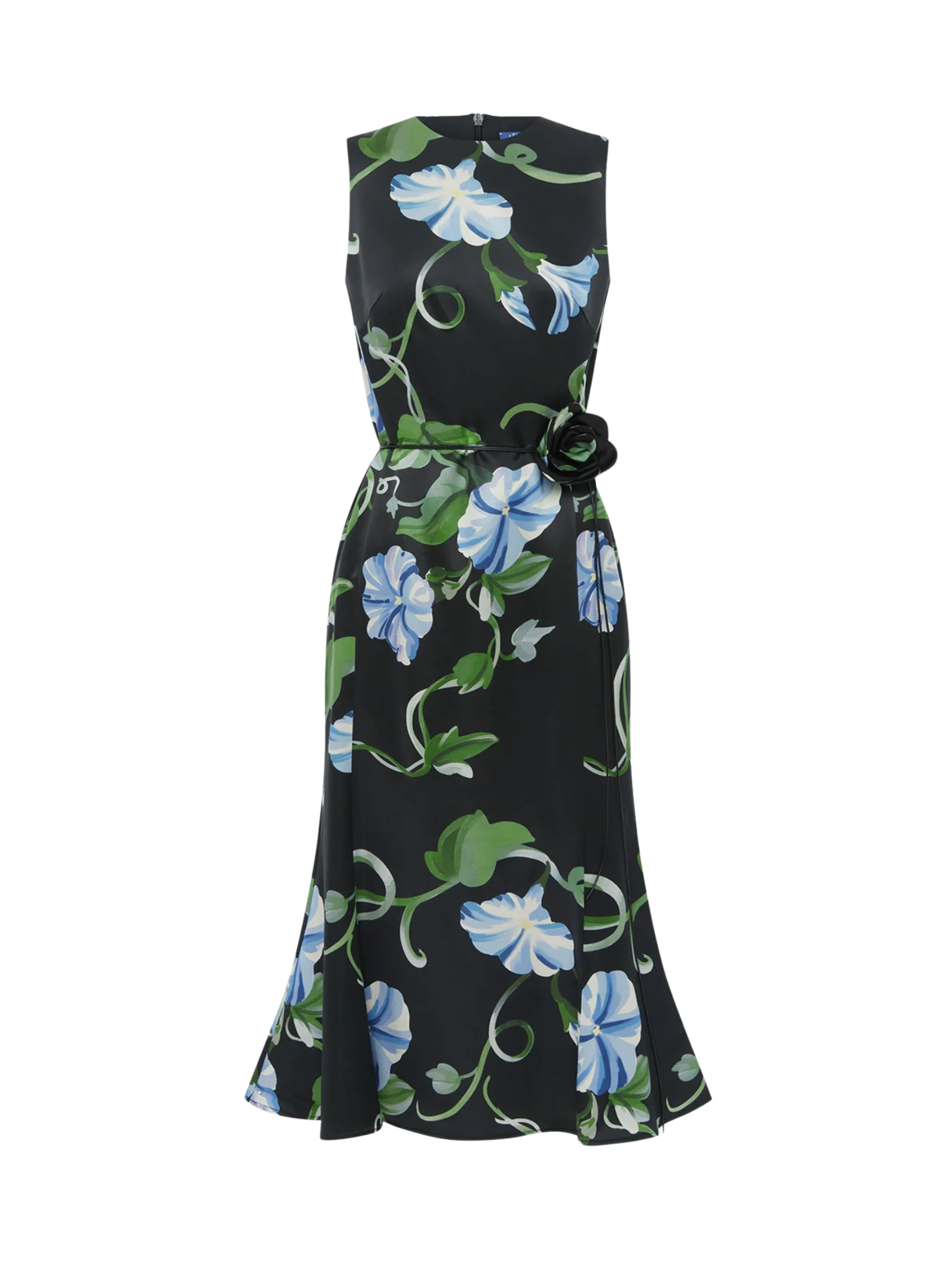 Olive Midi Dress - Vine Print in Ebony