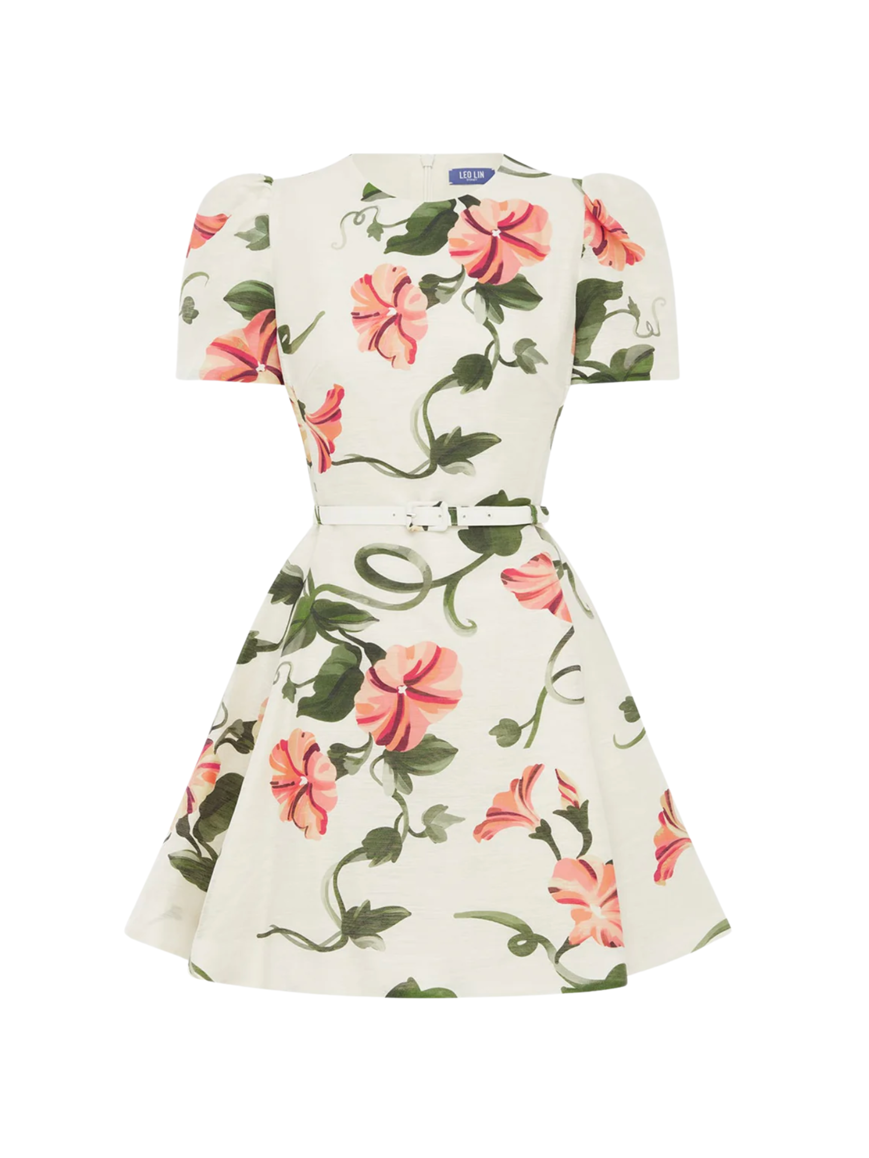 Elyse Short Sleeve Mini Dress - Vine Print in Snow