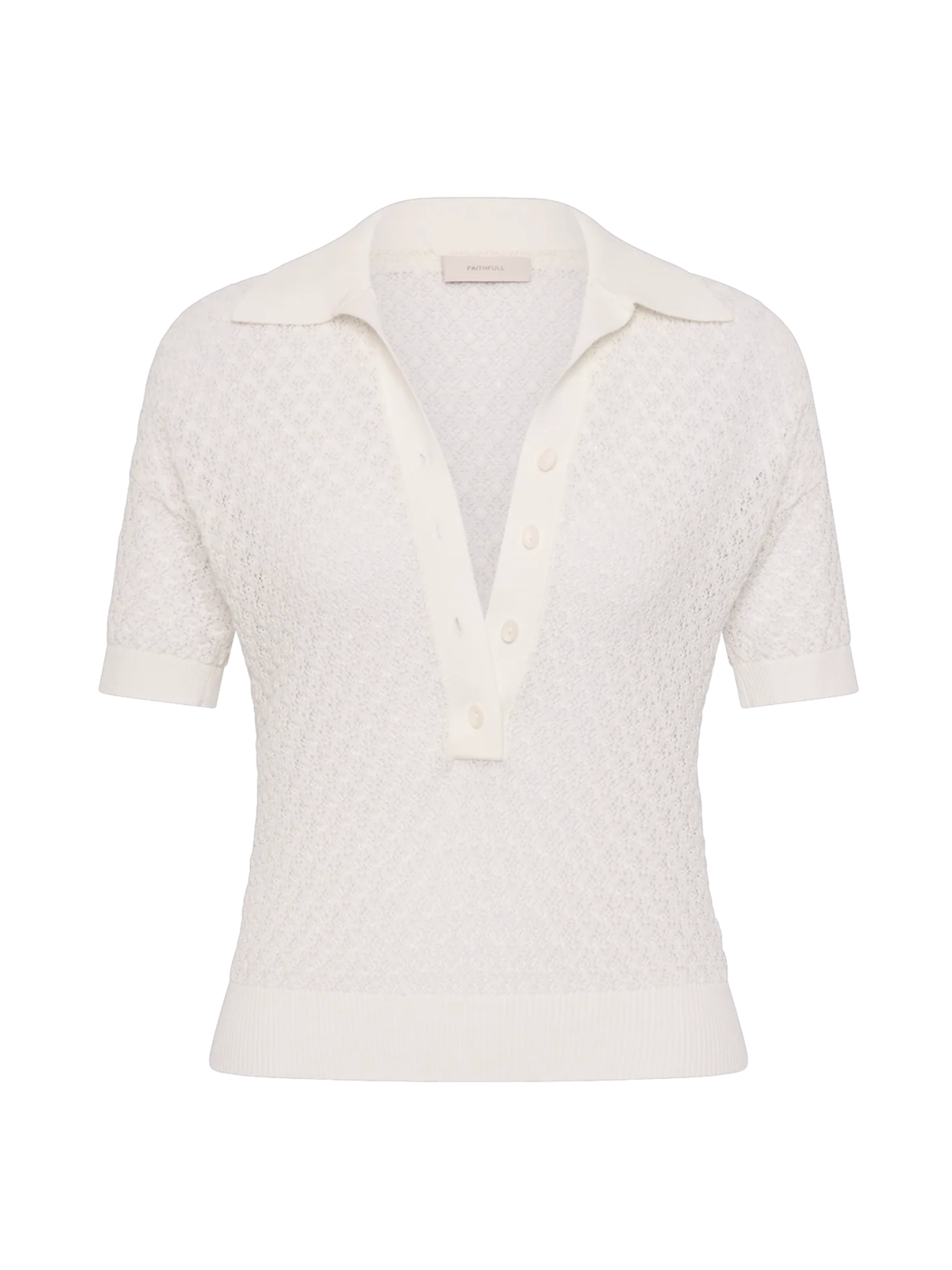 Lenna Polo Top - Pointelle Lace Vintage White