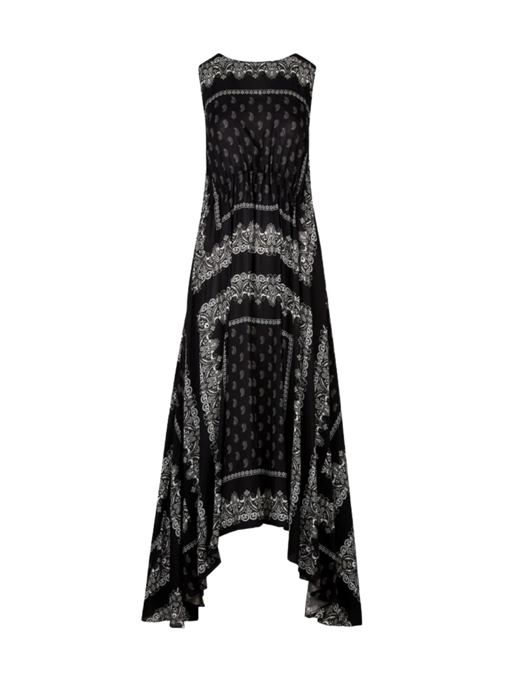 Drawstring Maxi Dress - Black Bandana