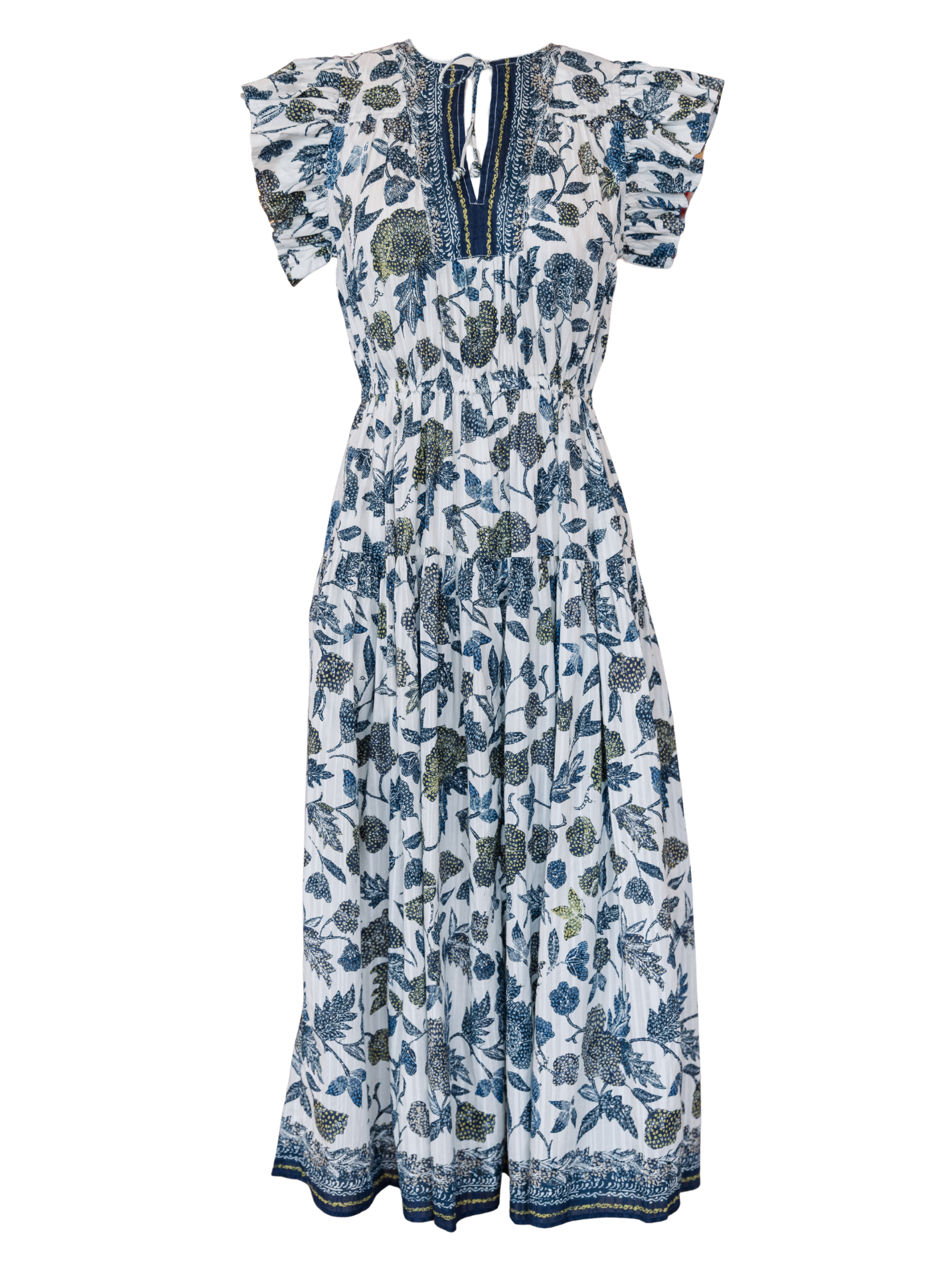 Kairi Flutter Sleeve Midi Dress - Porcelain