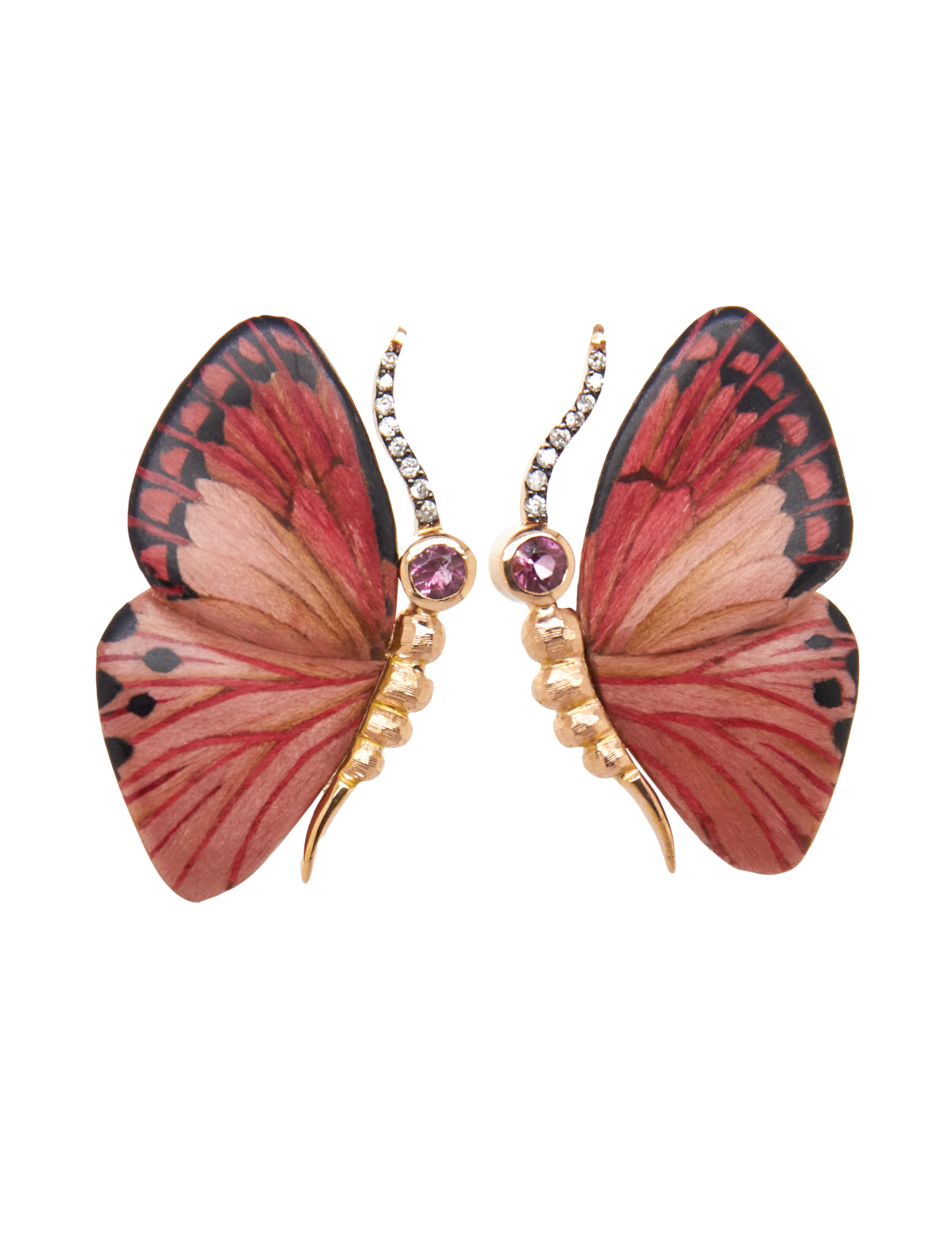 Marquetry Butterfly Earrings - Pink