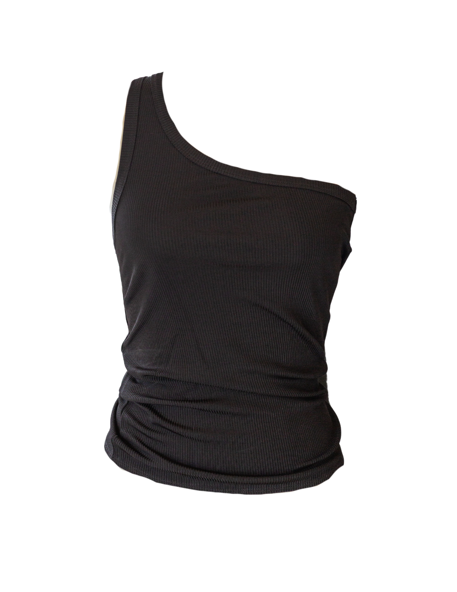 Chic Viscose Ribbed One Shoulder Top - Nero