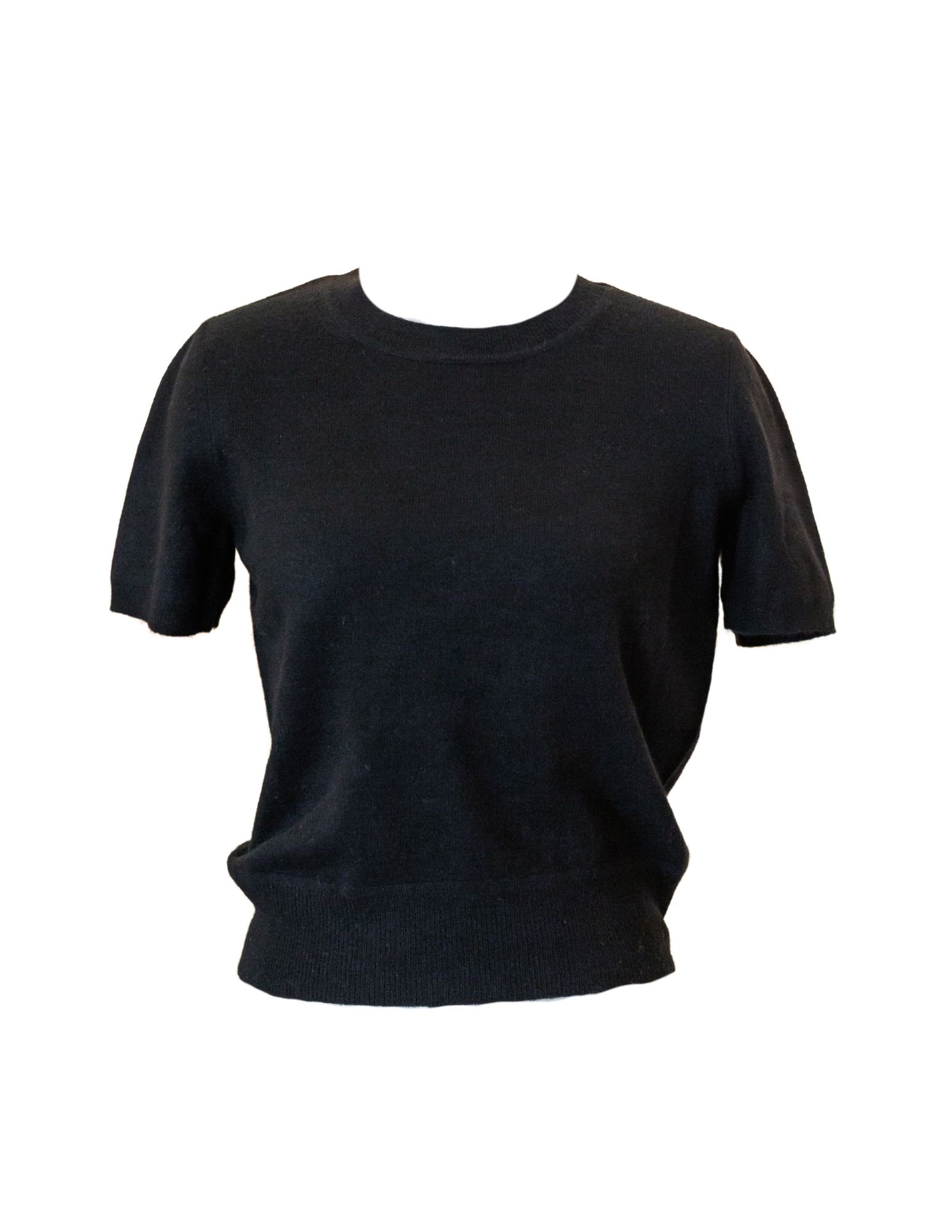 Cashmere Short Sleeve Cropped Pullover - Black