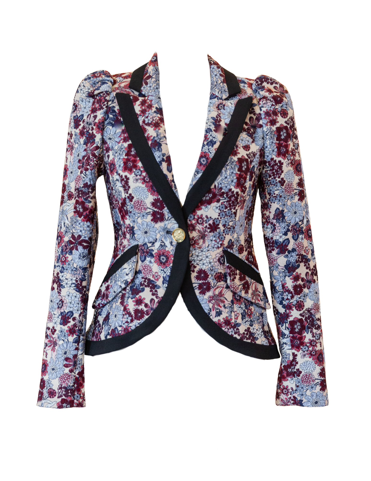 Taped Pouf Sleeve One Button Blazer - Plum Floral