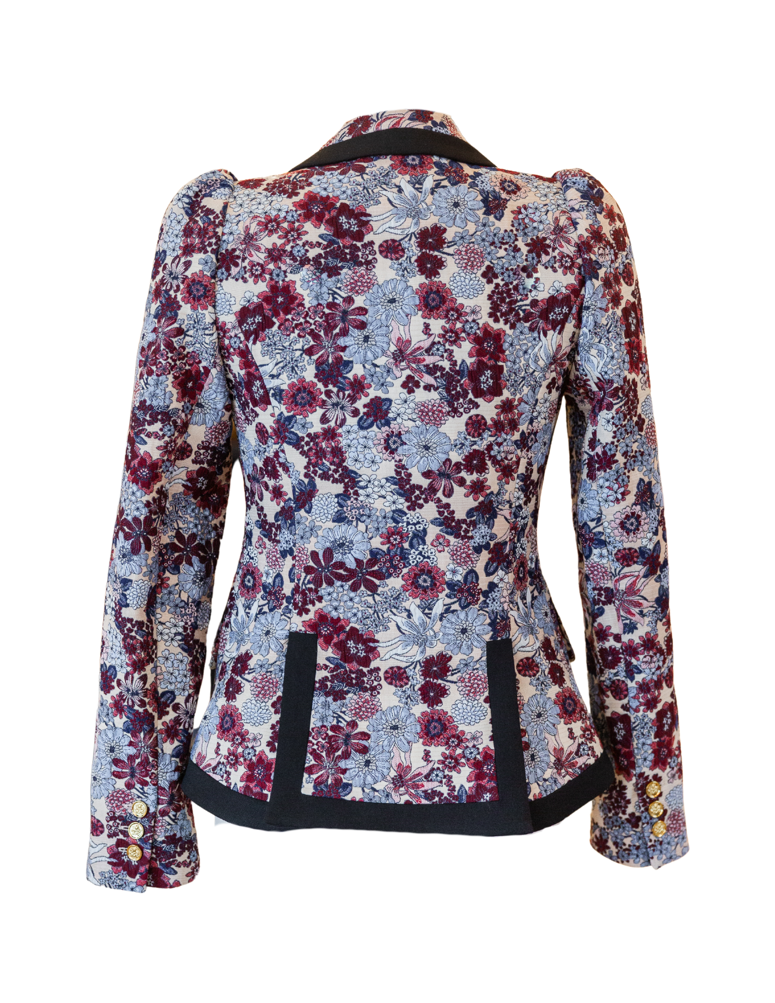 Taped Pouf Sleeve One Button Blazer - Plum Floral