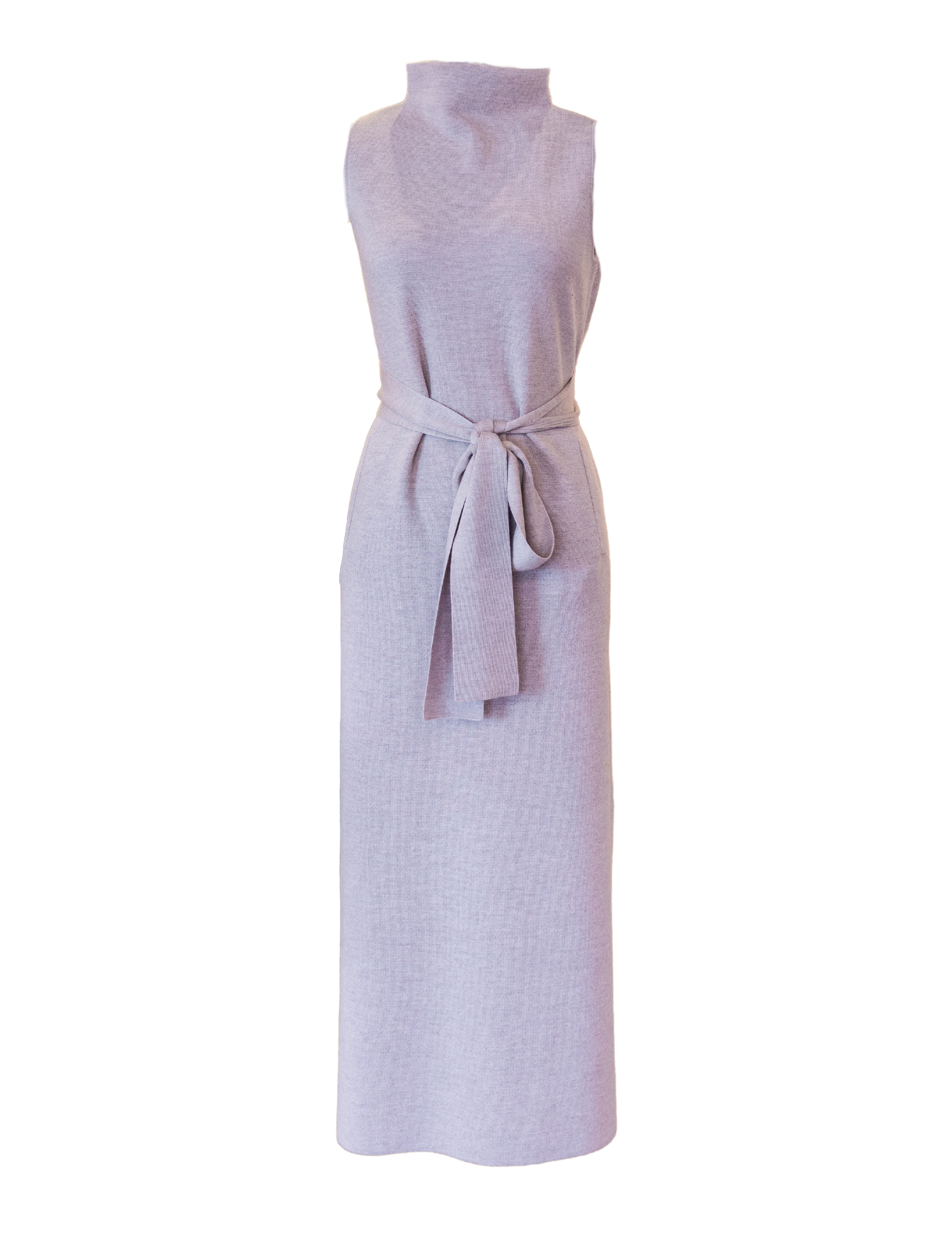 Maya Long Funnel Neck Dress - Heather Stone Extra Fine Wool