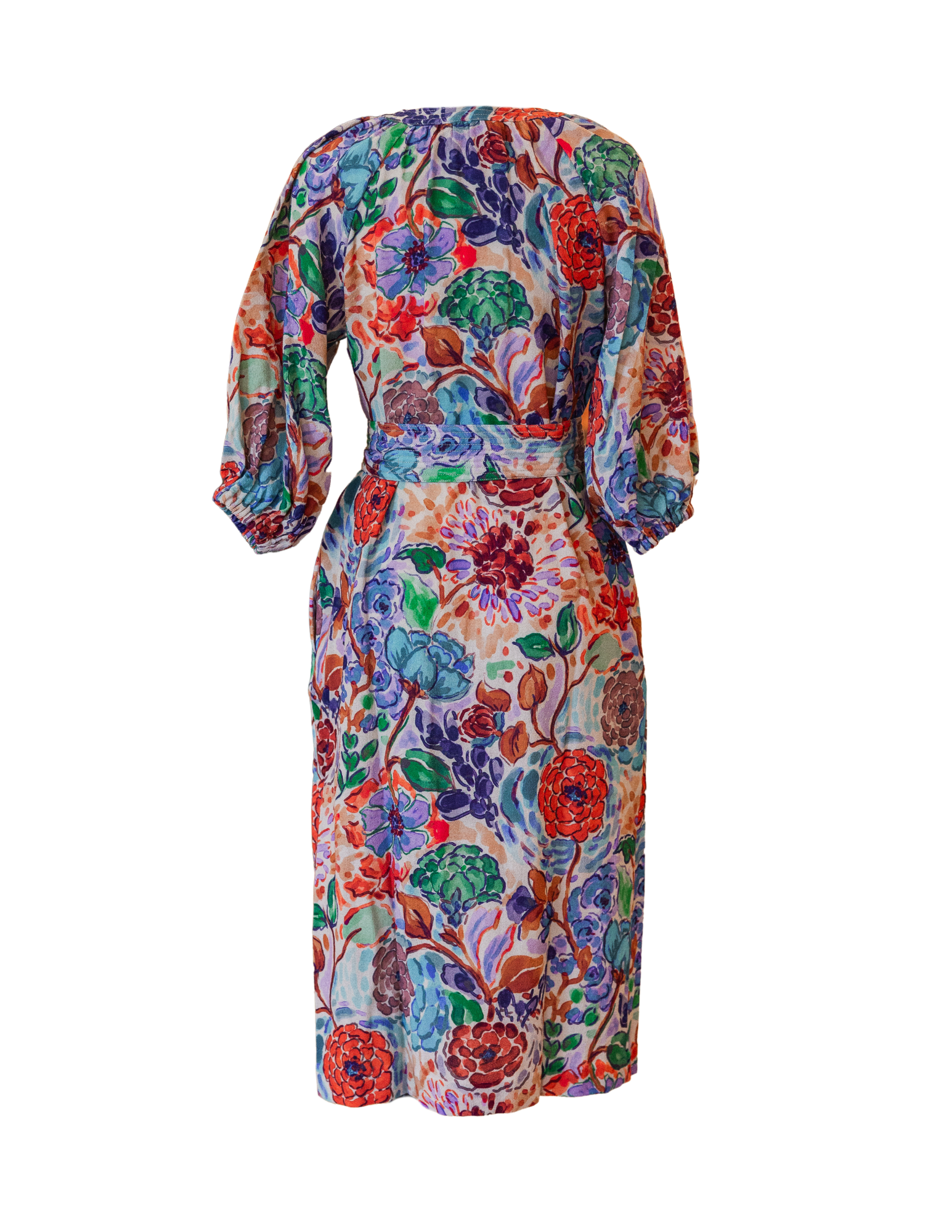 Trapunto Blouson Dress - Multi Floral Crepe