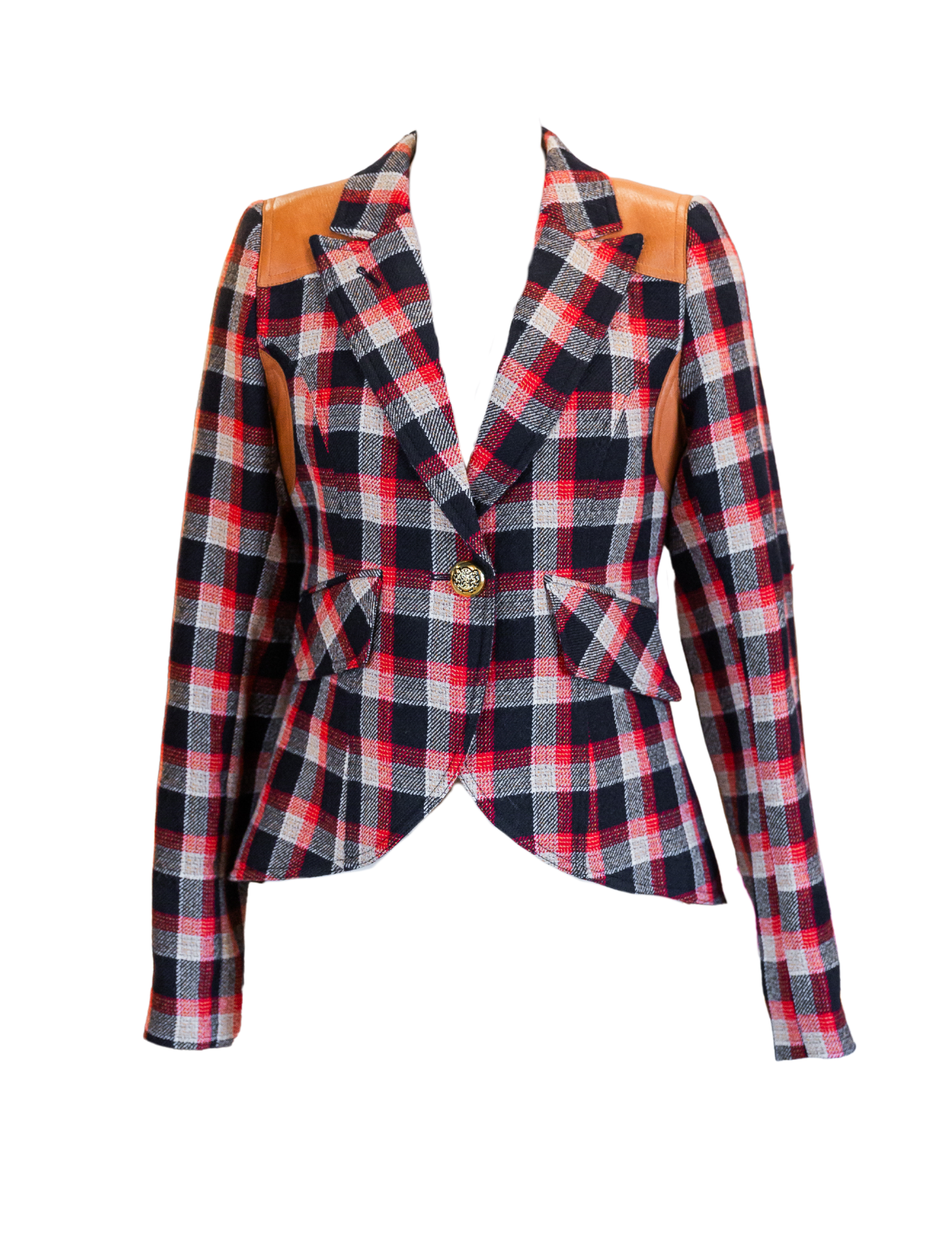 Rifle-Patch One Button Blazer - Scarlet Check