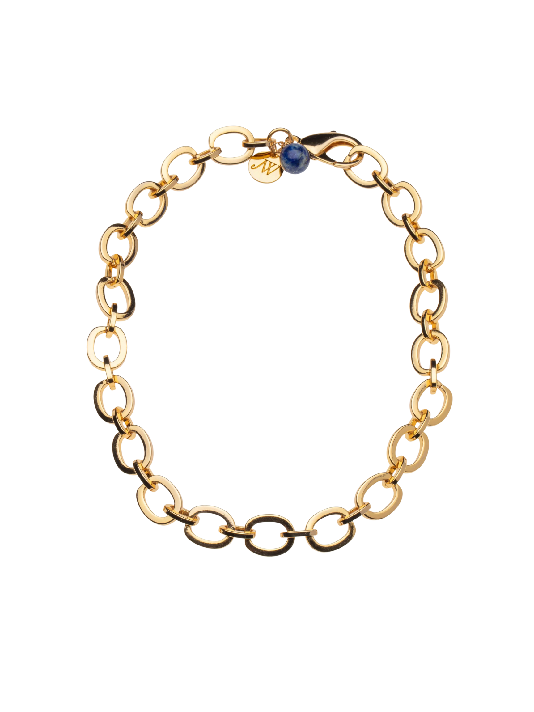 Chunky Link Chain w/ Lapis Bead - 16"