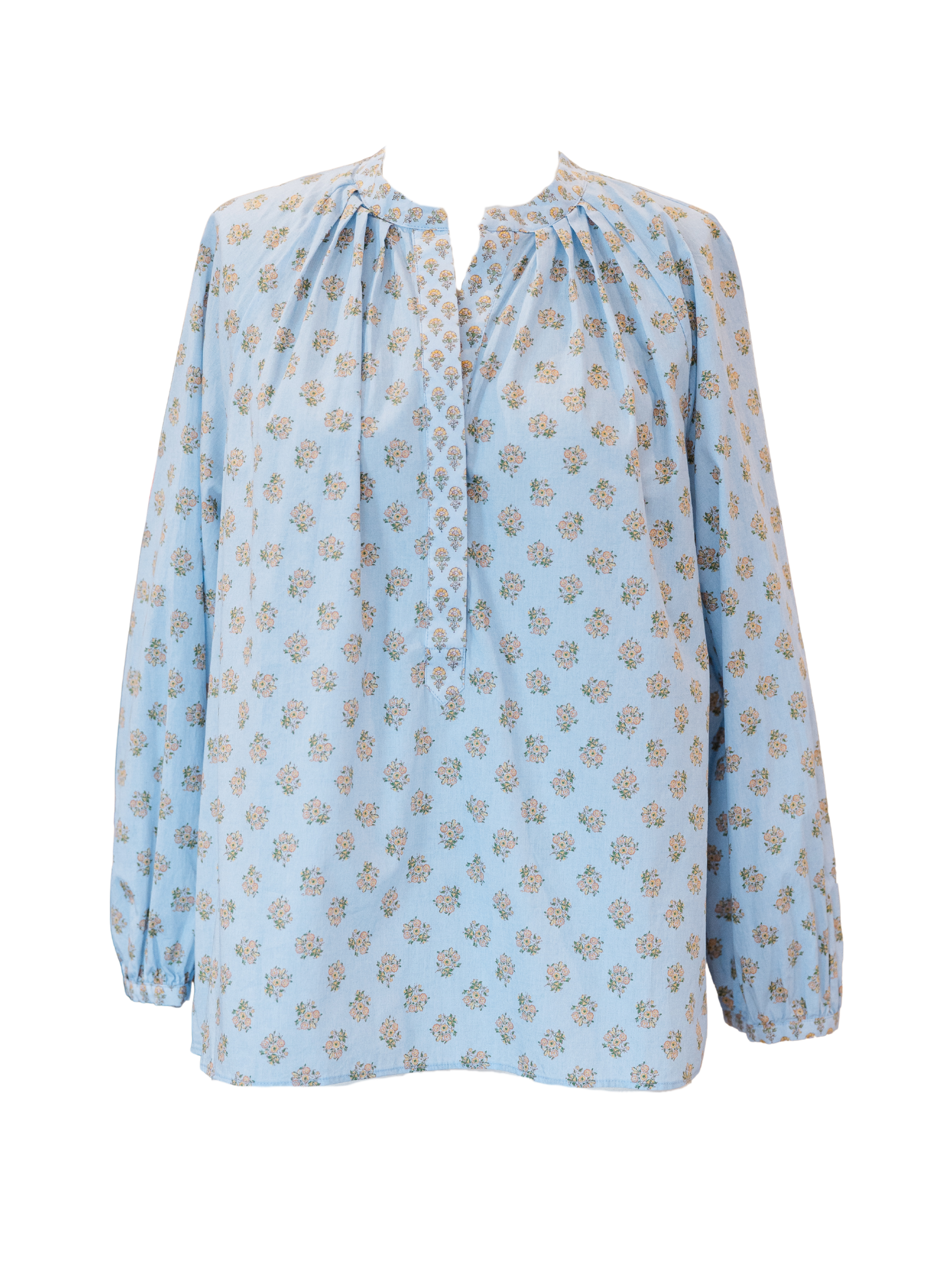 Sienna Top- French Blue/Tangerine Mixed Floral Printed Poplin