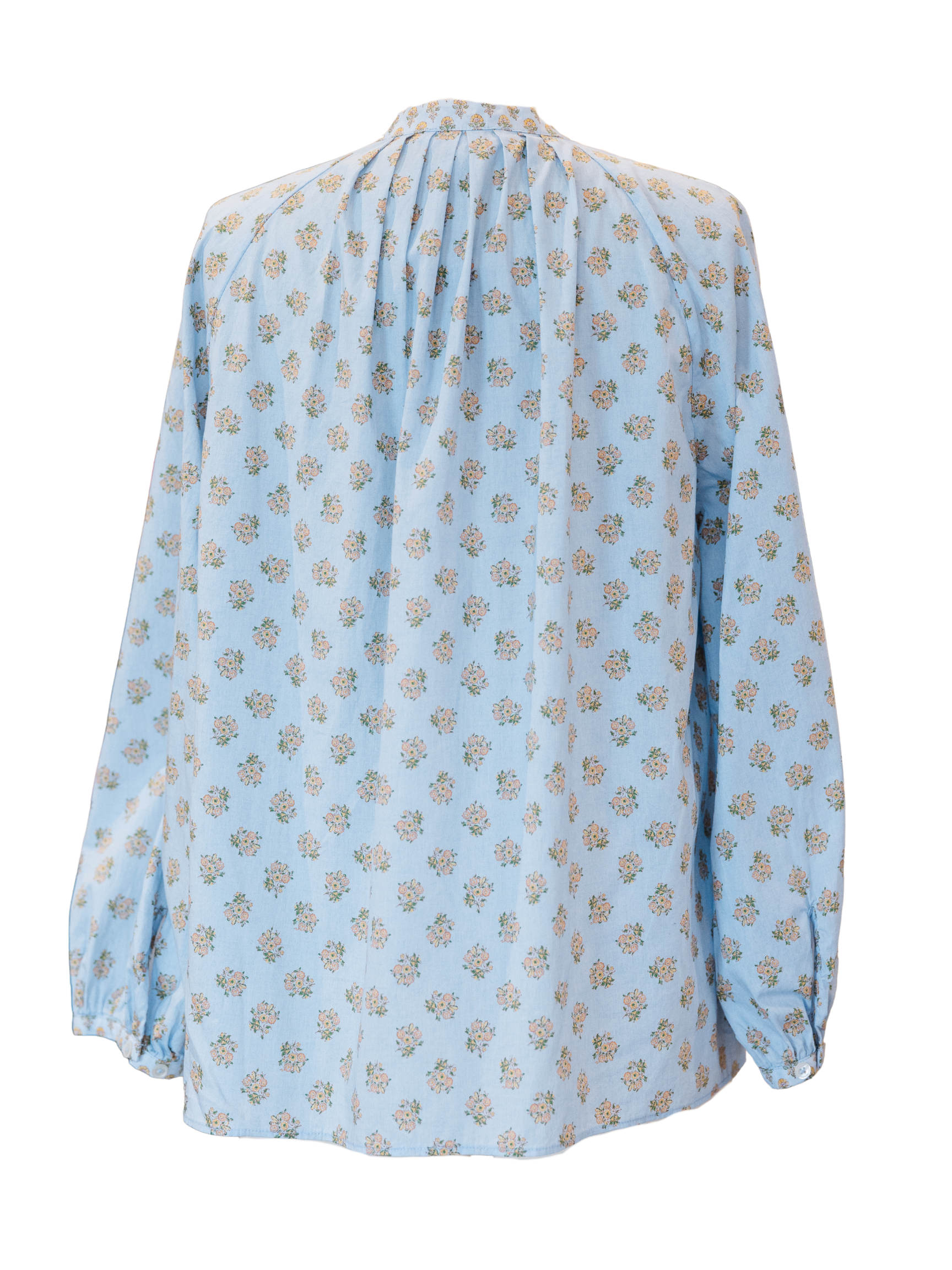 Sienna Top- French Blue/Tangerine Mixed Floral Printed Poplin
