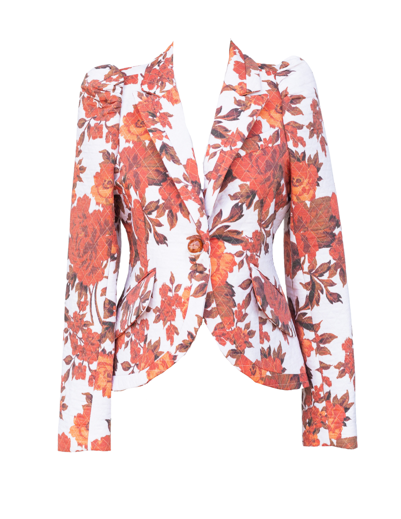 Taped Pouf Sleeve Button Blazer-Rust Floral