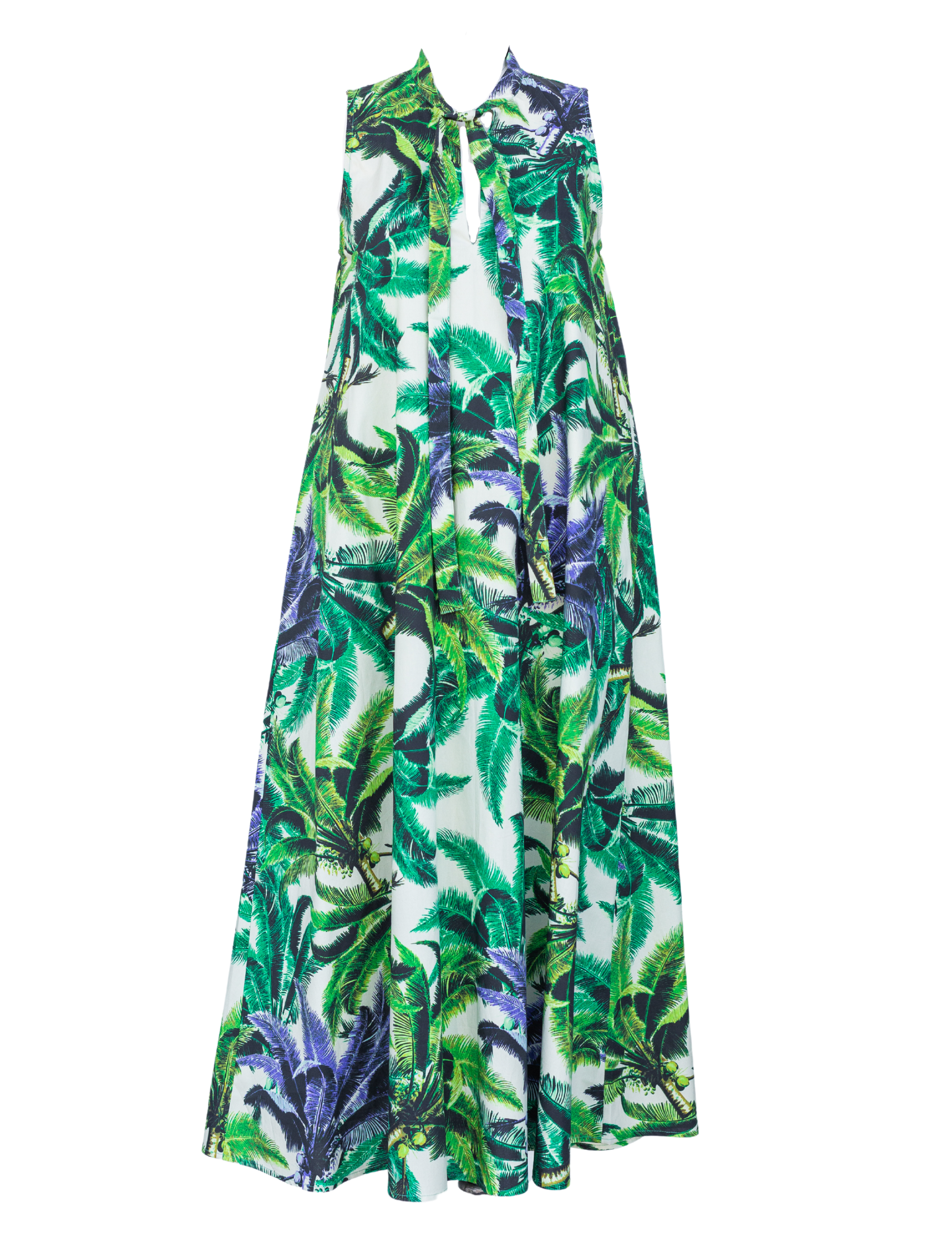 Long Sleeveless Dress-Green Floral