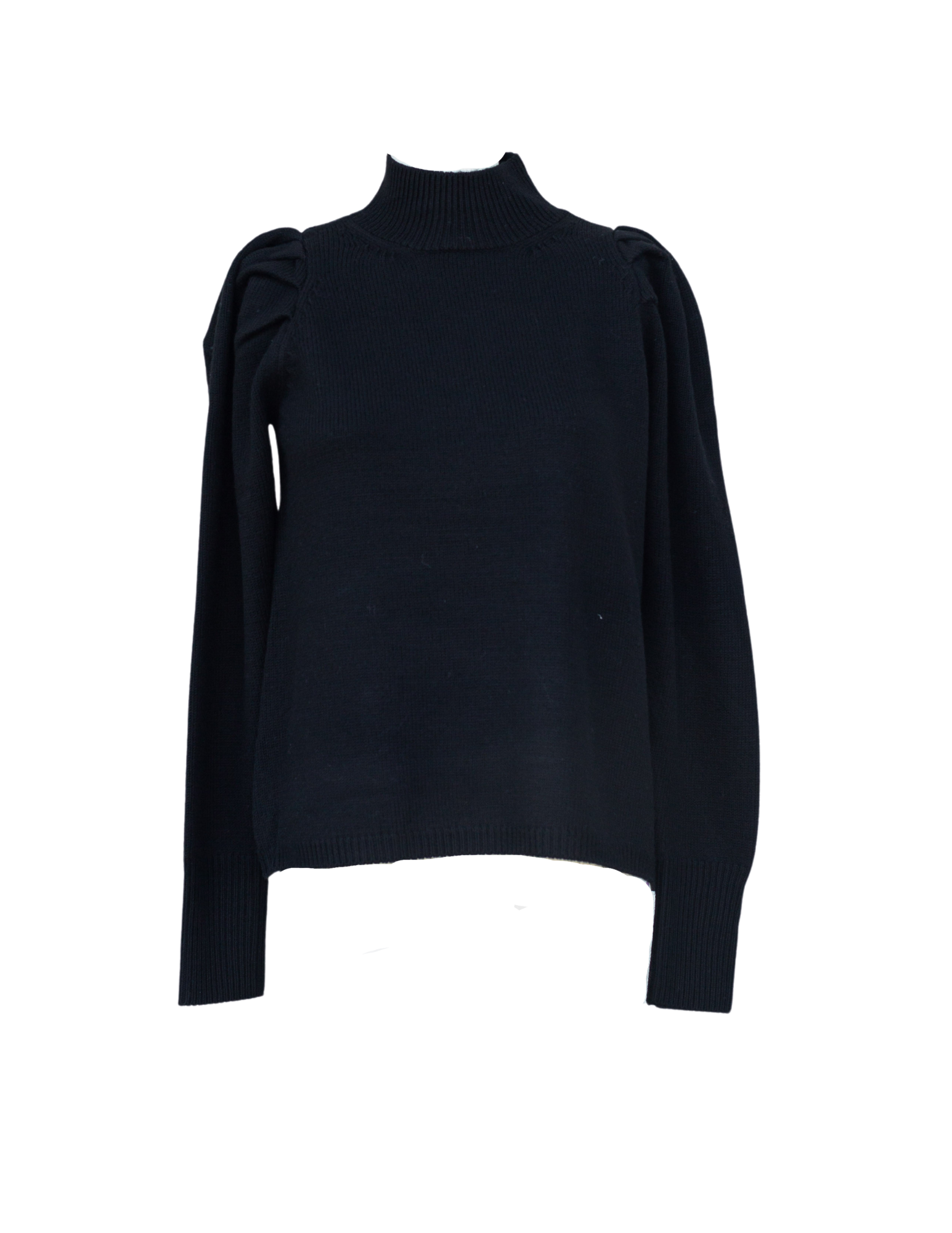 Merino Wool Puff Sleeve Pullover - Black