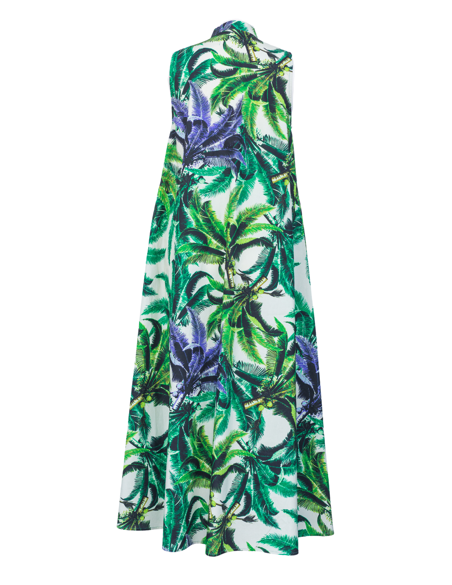 Long Sleeveless Dress-Green Floral