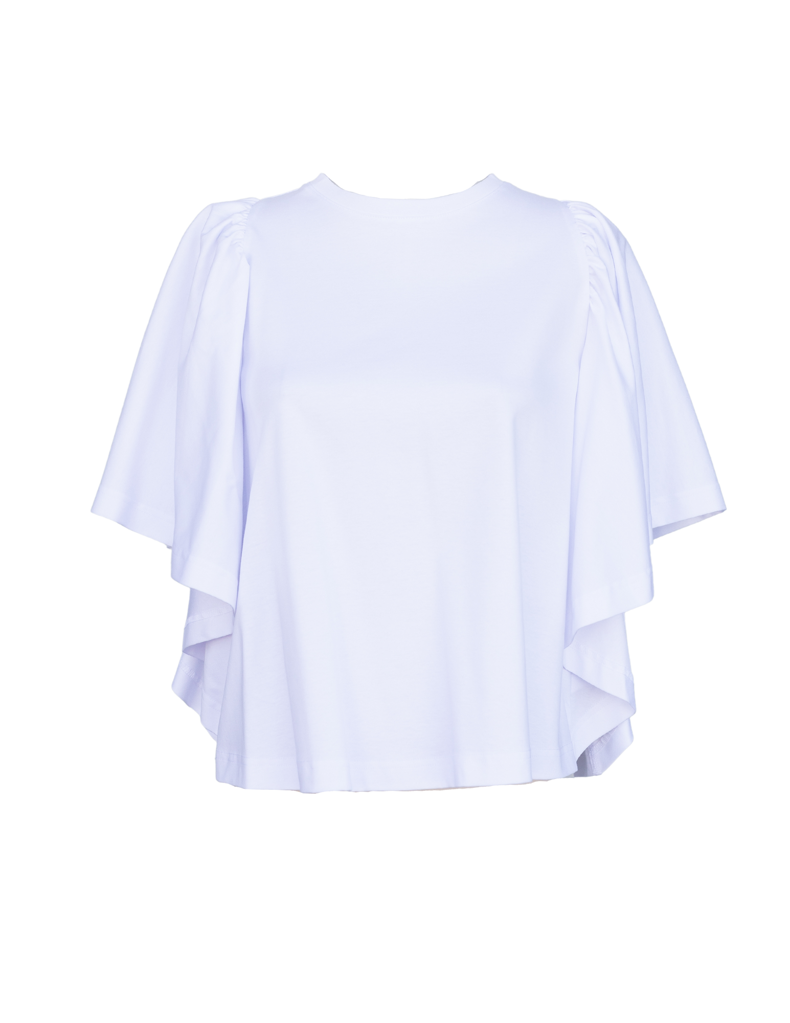 Ruffle Sleeve Cotton Tshirt-White