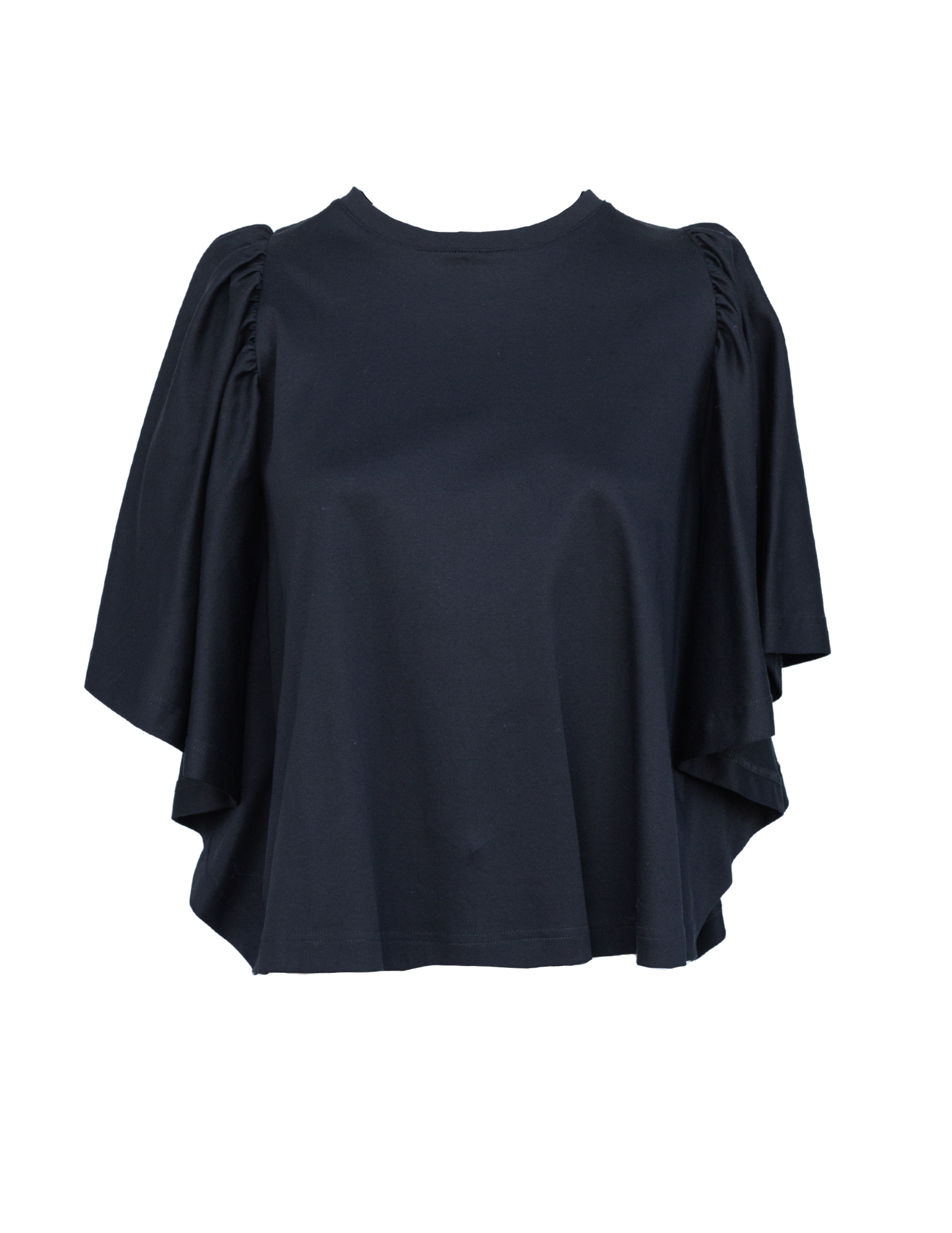 Ruffle Sleeve Cotton Tshirt-Black