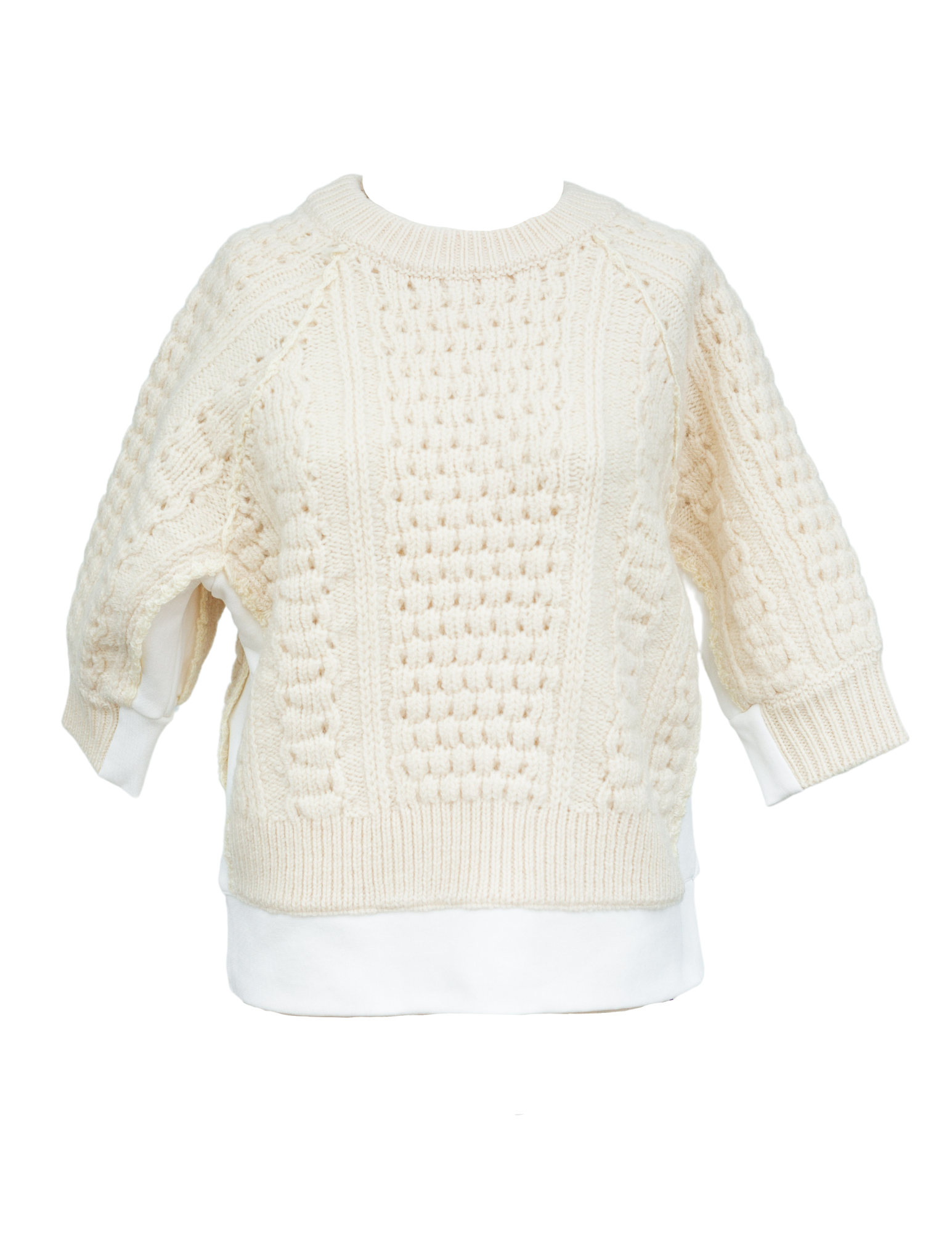 Leni Fisherman Cable S/Slv Combo Sweater - Cream