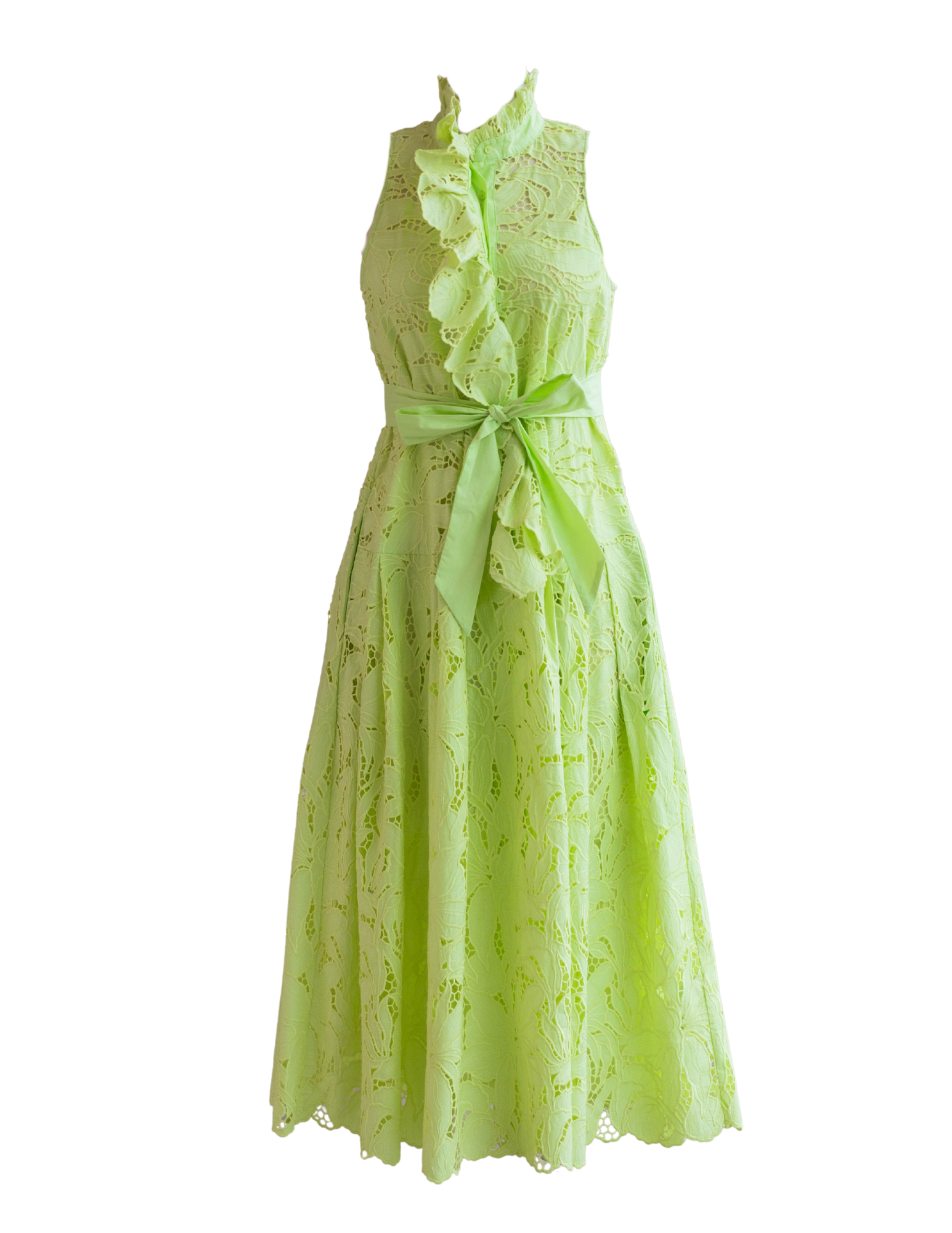 Sleeveless Guipour Dress-Lime
