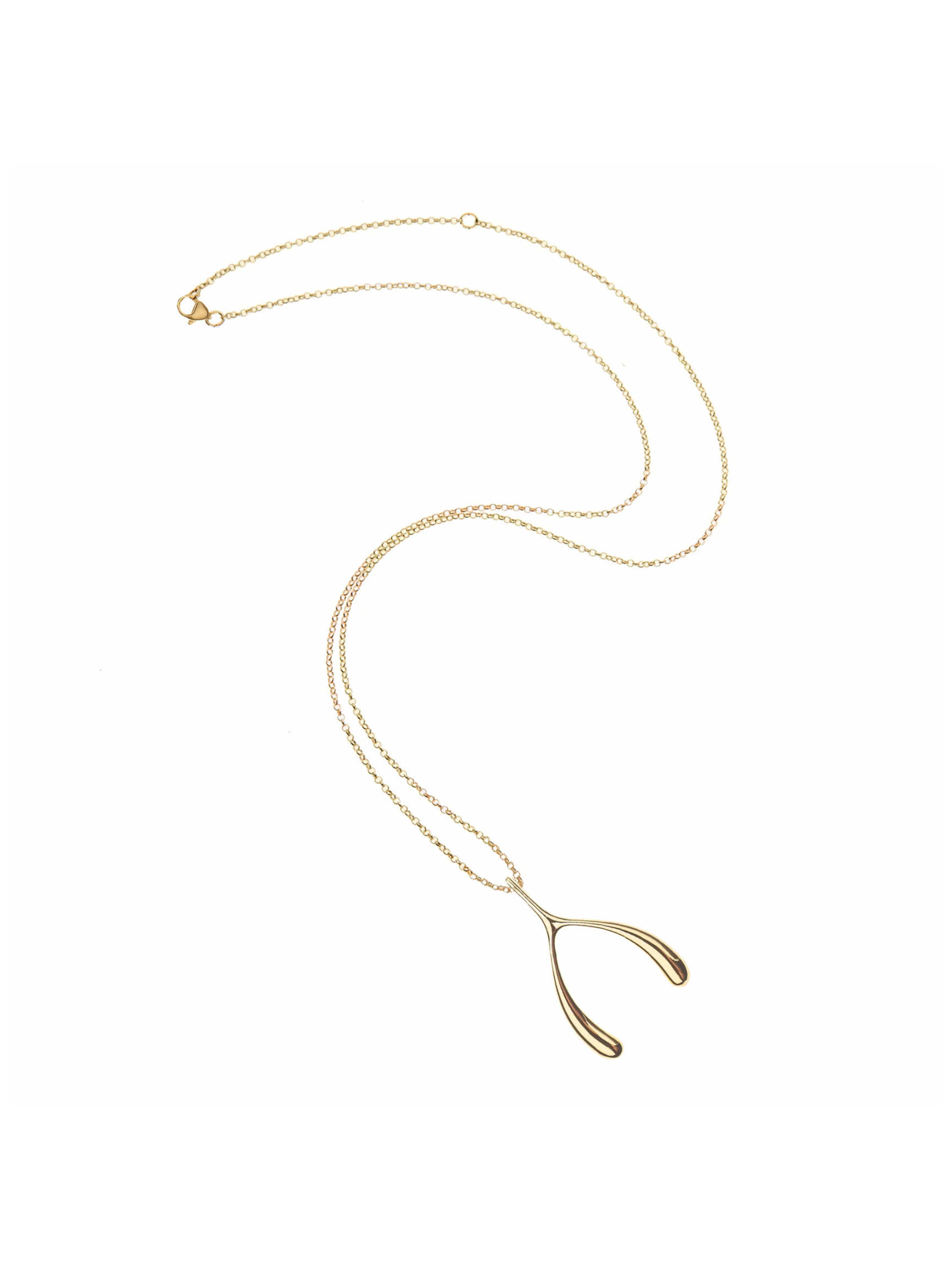 LUCKY Gold Wishbone Pendant