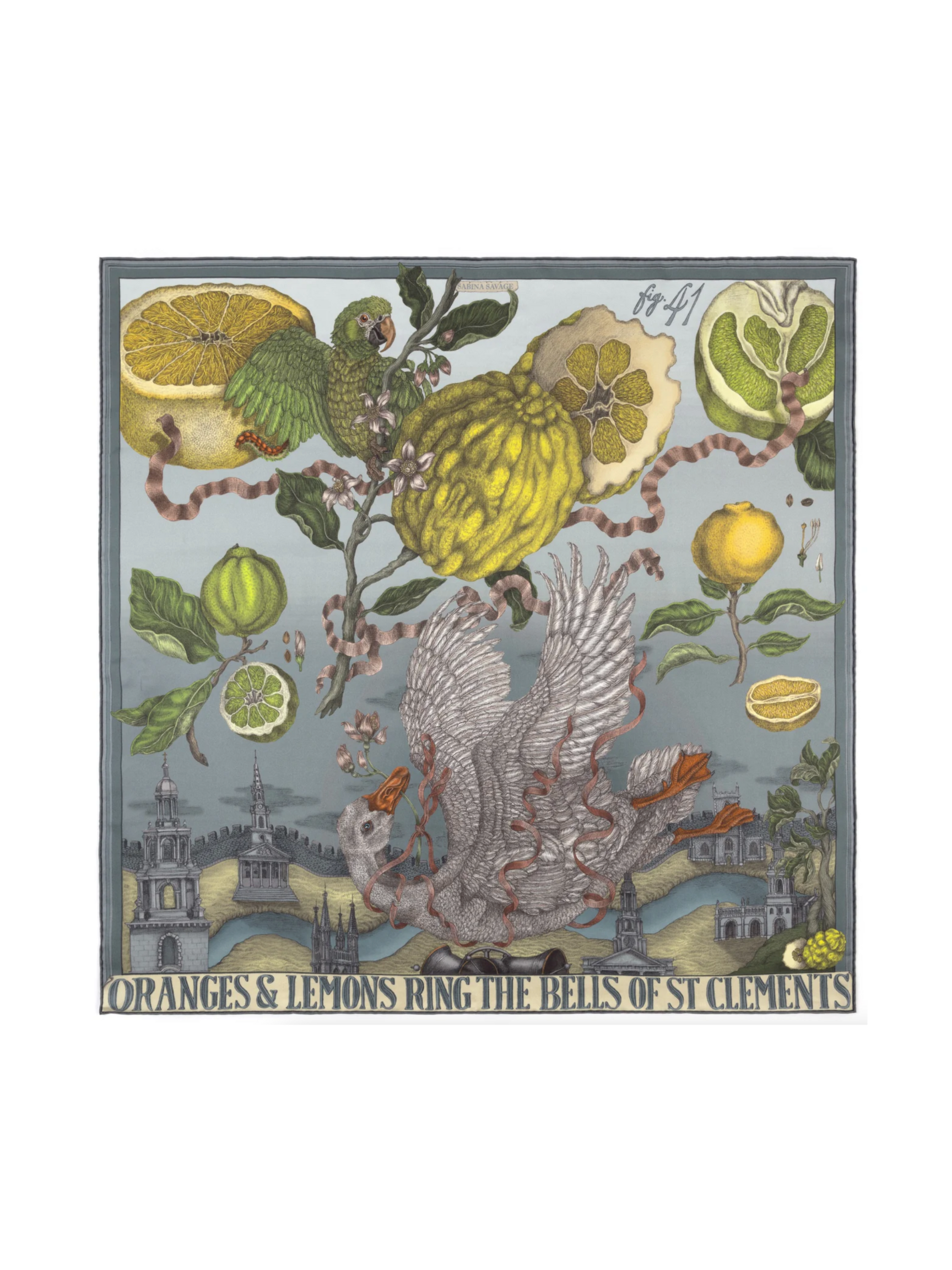 90x90 Medium Silk Scarf-Oranges and Lemons-Acid/Smog