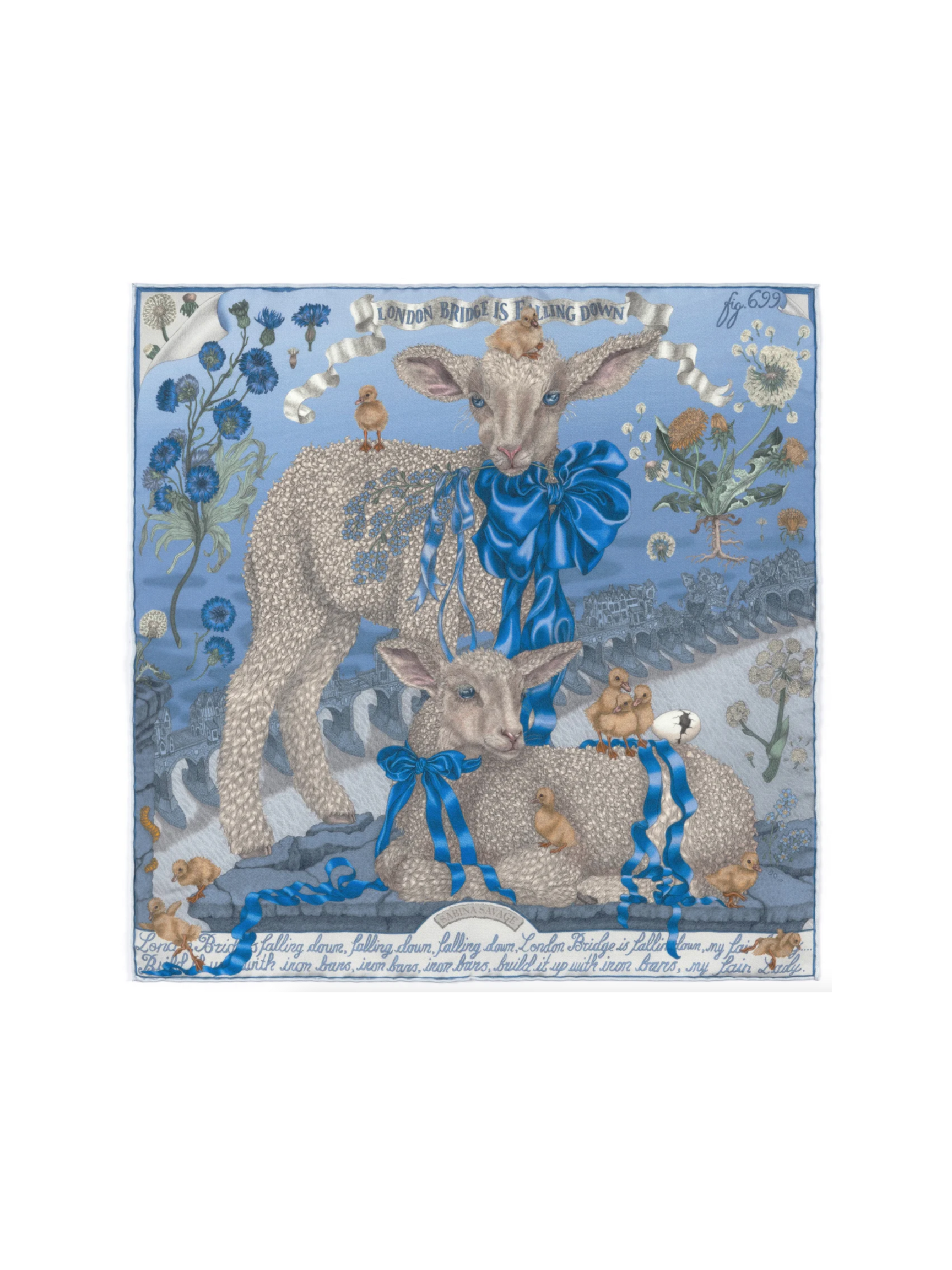 42x42 Small Silk Scarf-London Bridge-Powder/Frost