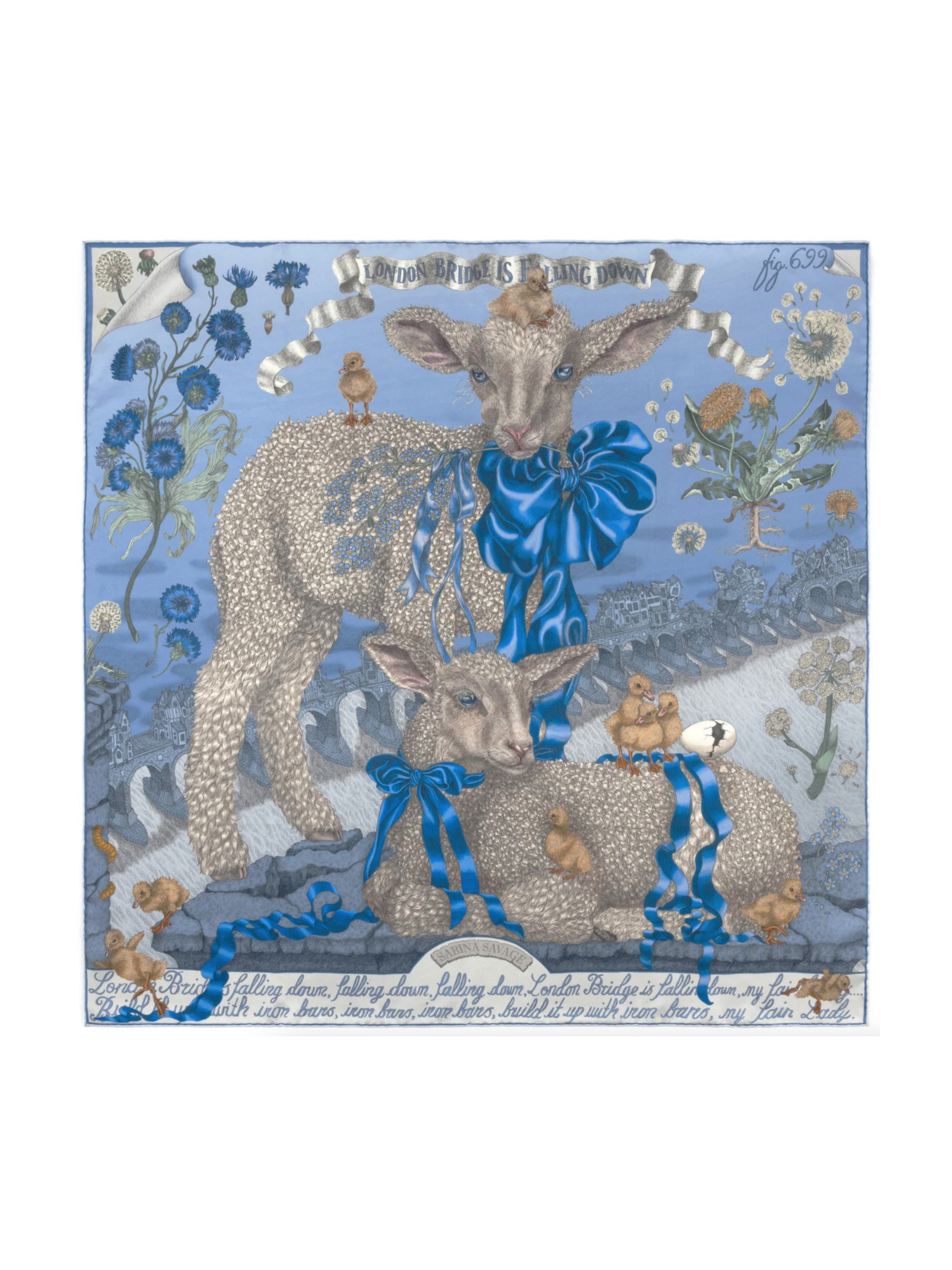 135x135 Large Wool/Silk Scarf-London Bridge-Powder/Frost