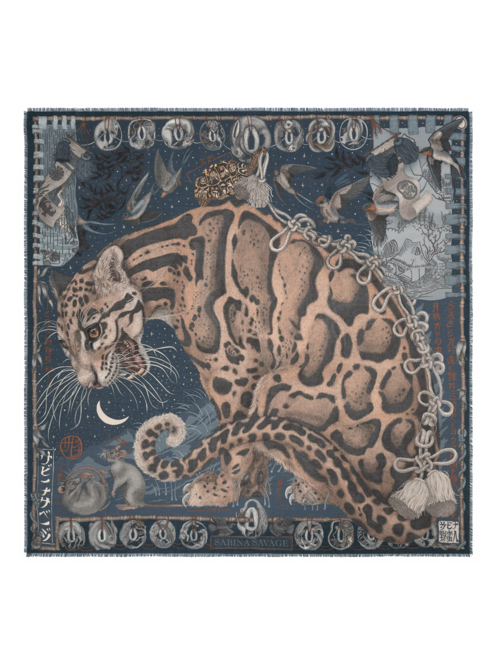 135x135 Large Silk/Wool Scarf-Lunar Leopard-Winter/Flint