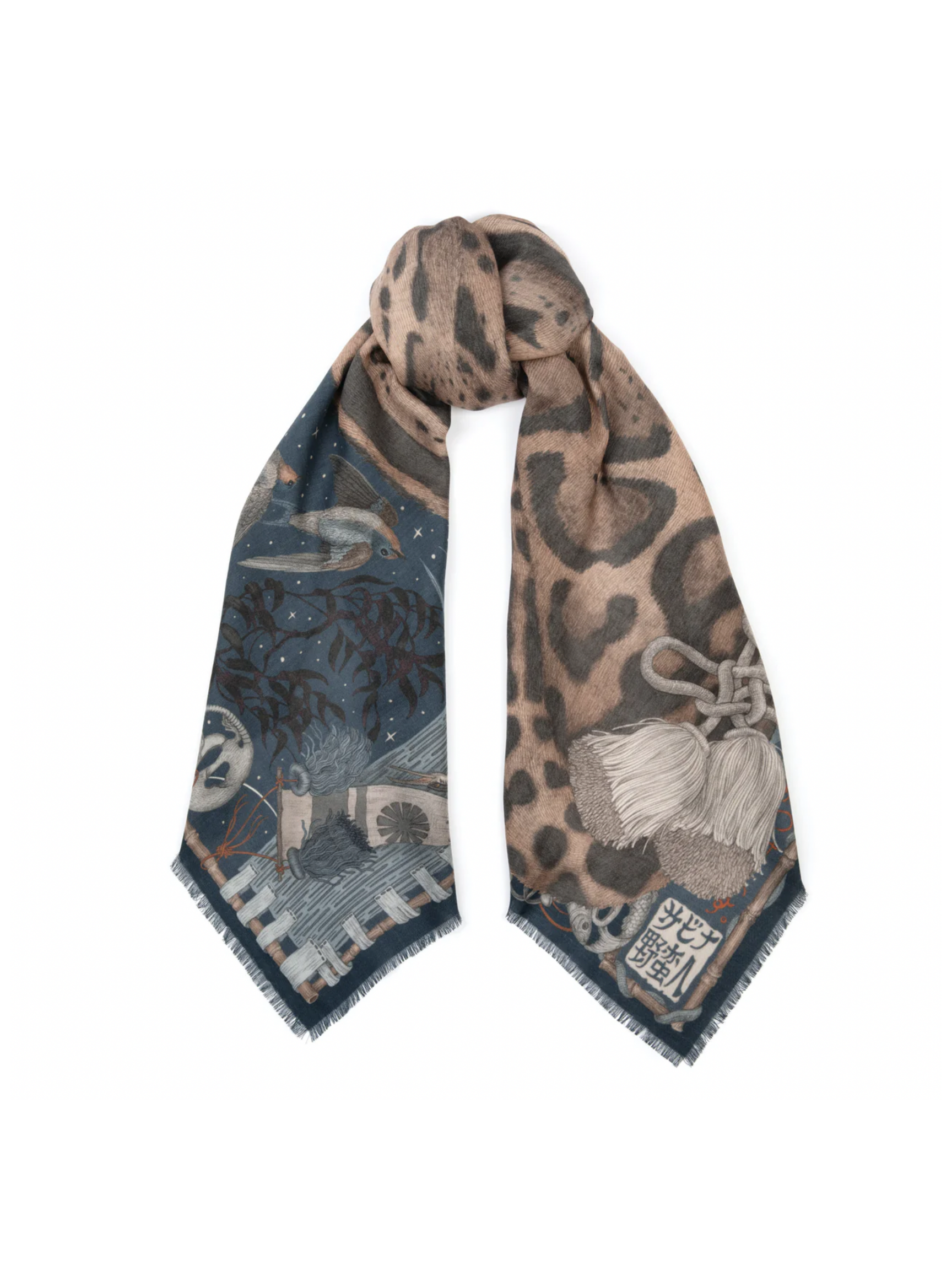 135x135 Large Silk/Wool Scarf-Lunar Leopard-Winter/Flint