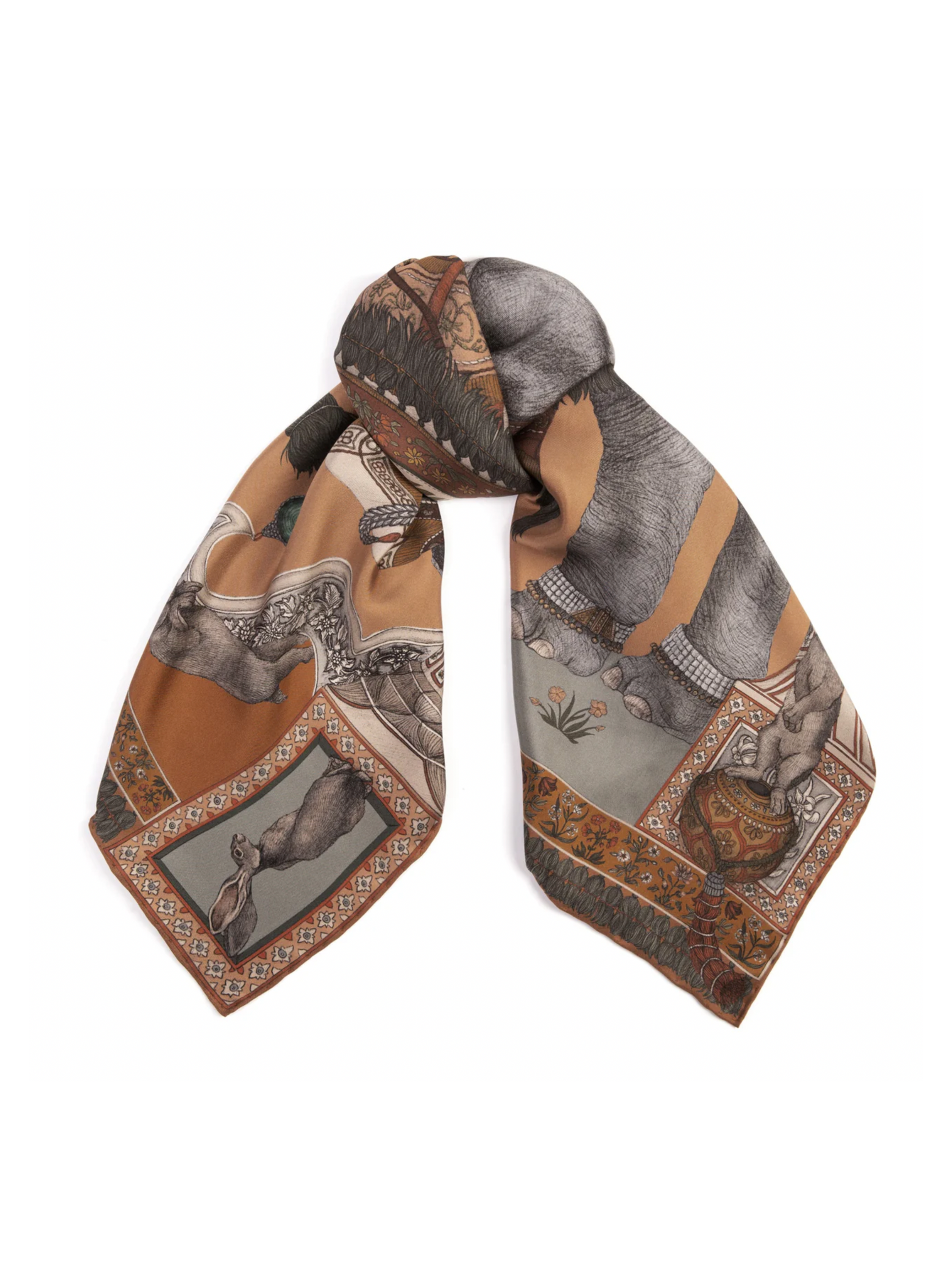 90x90 Medium Silk Scarf-Rabbit's and Elephant-Plaster