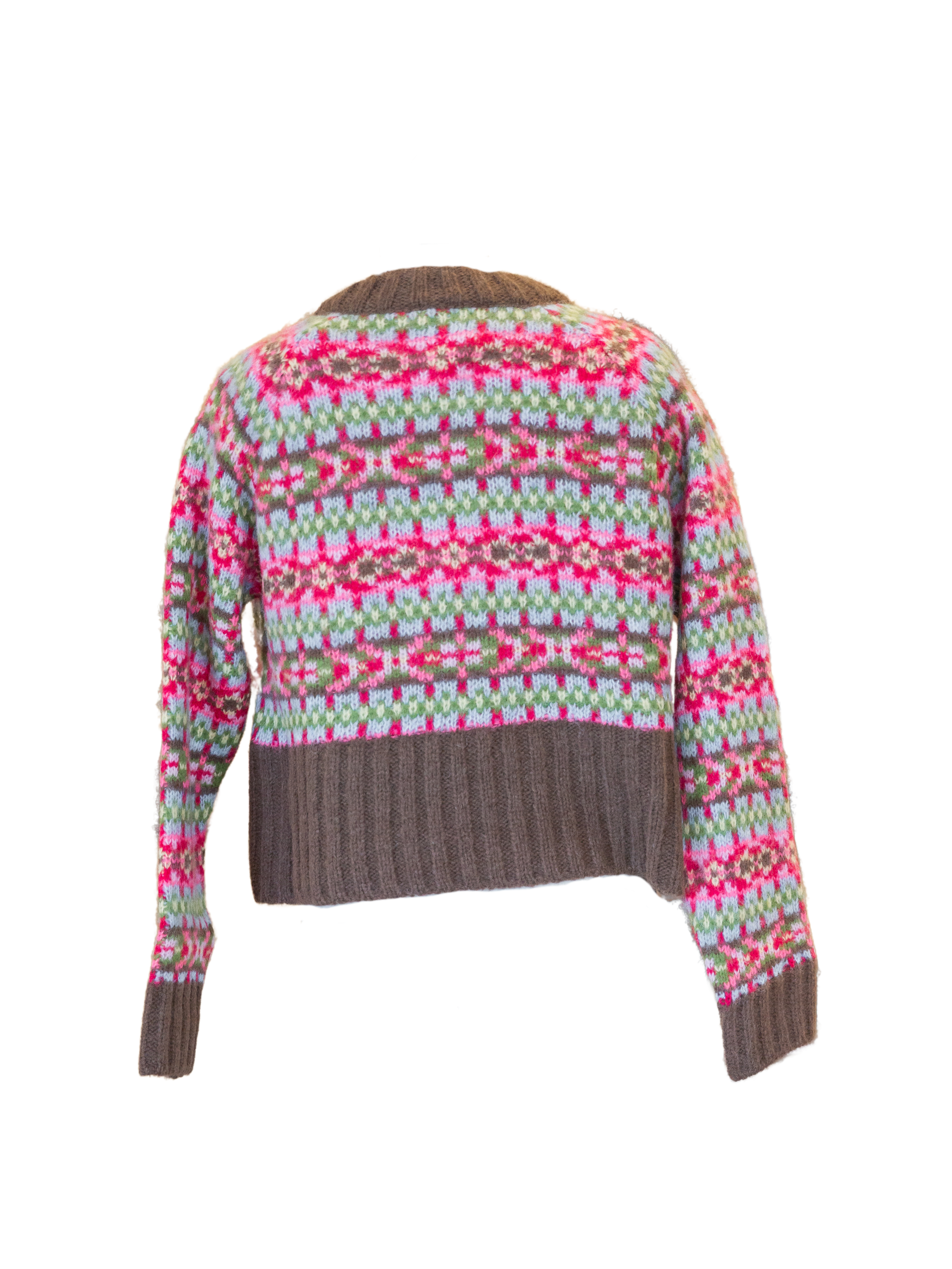 Cropped Crewneck Sweater - Pink Fair Isle