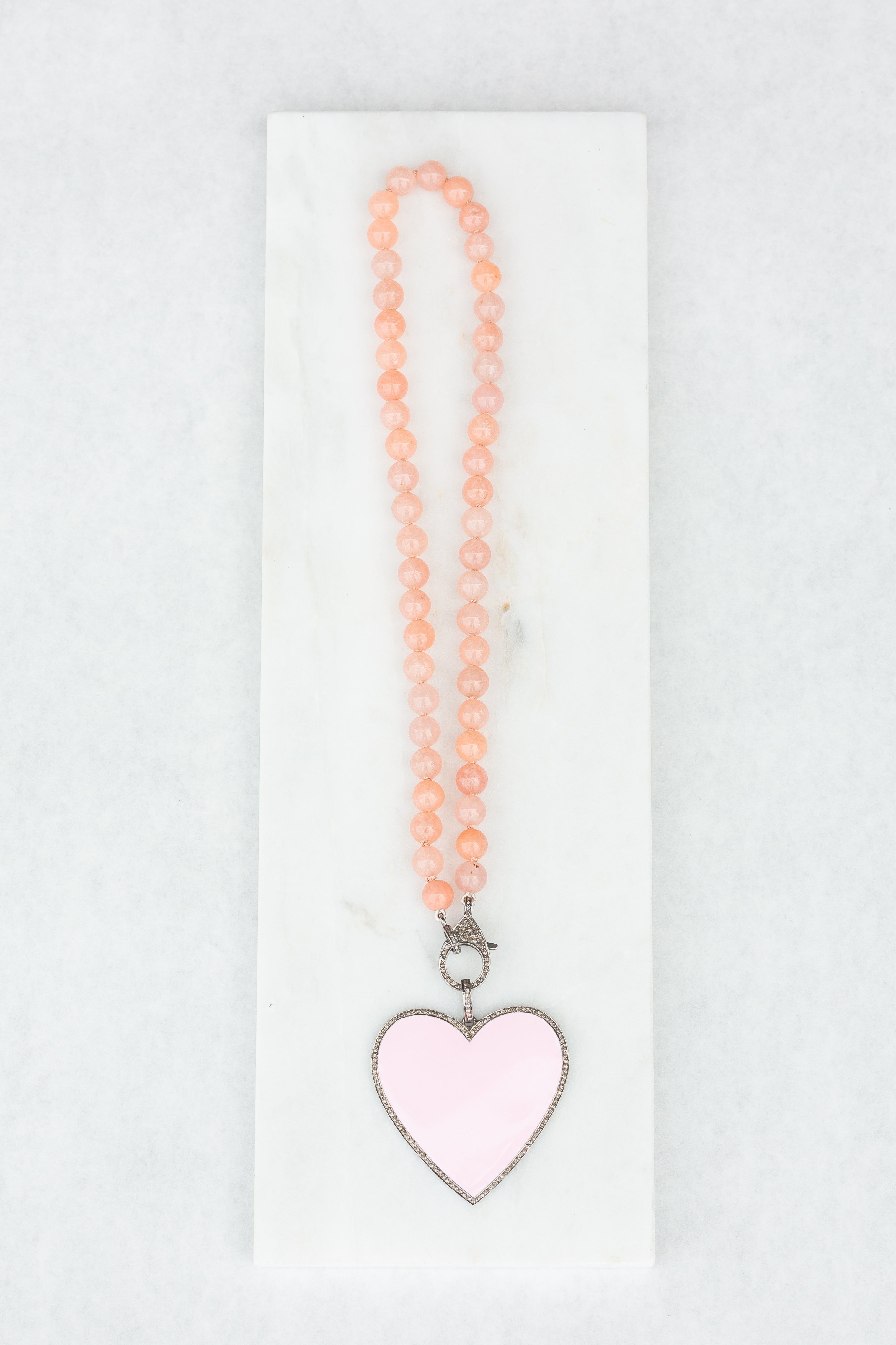 c100- Big Heart  Silver/Baby Pink
