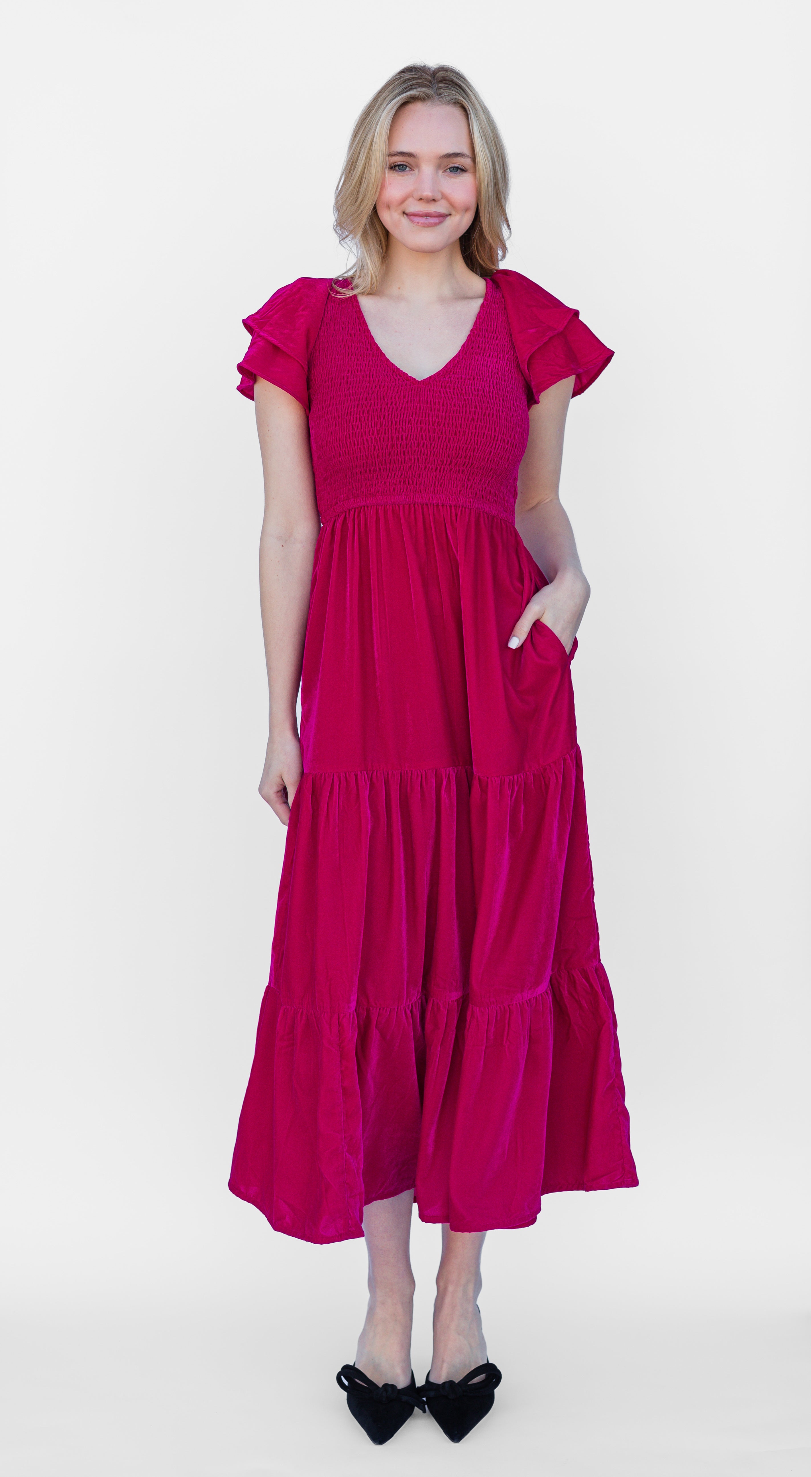 Ira Dress - Hot Pink Velvet