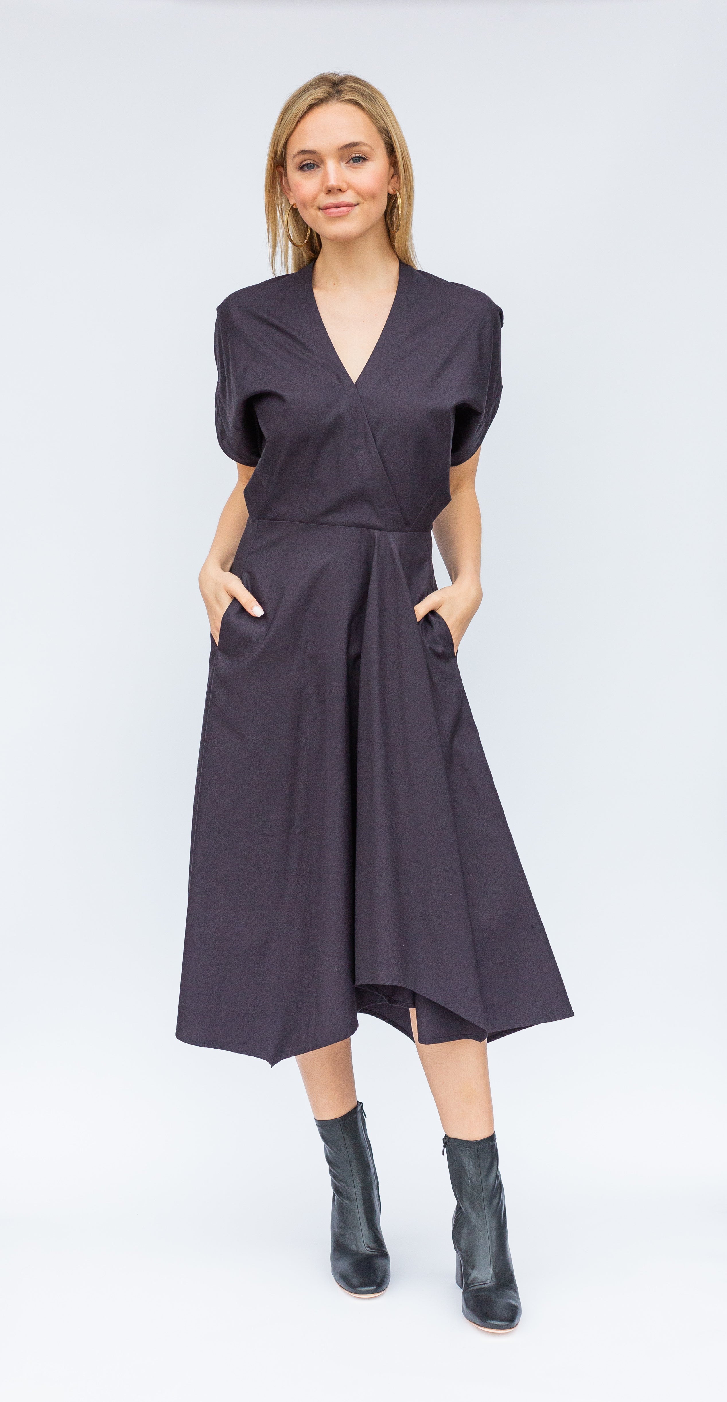 Aki Wave Dress - Cotton Broadcloth Black