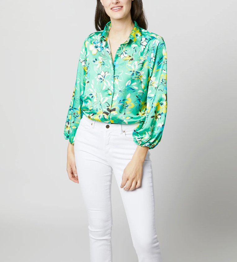 Isla Shirt - Green Multi Floral Charmeuse