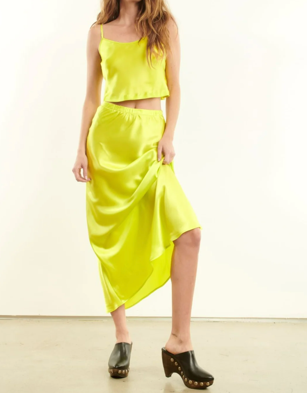 Bias Maxi Skirt - Electric Chartreuse