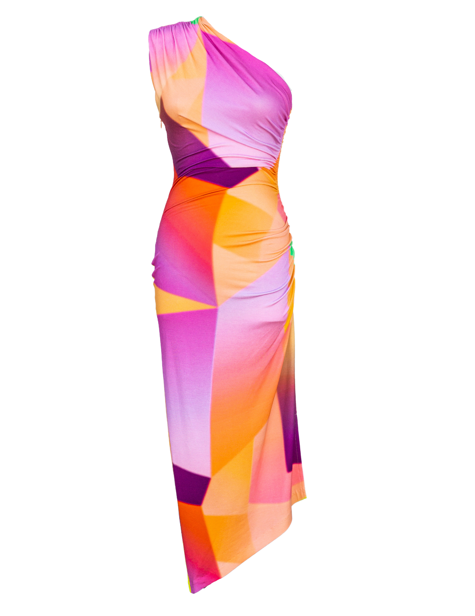 Single Shoulder Dress - Abstract Neon