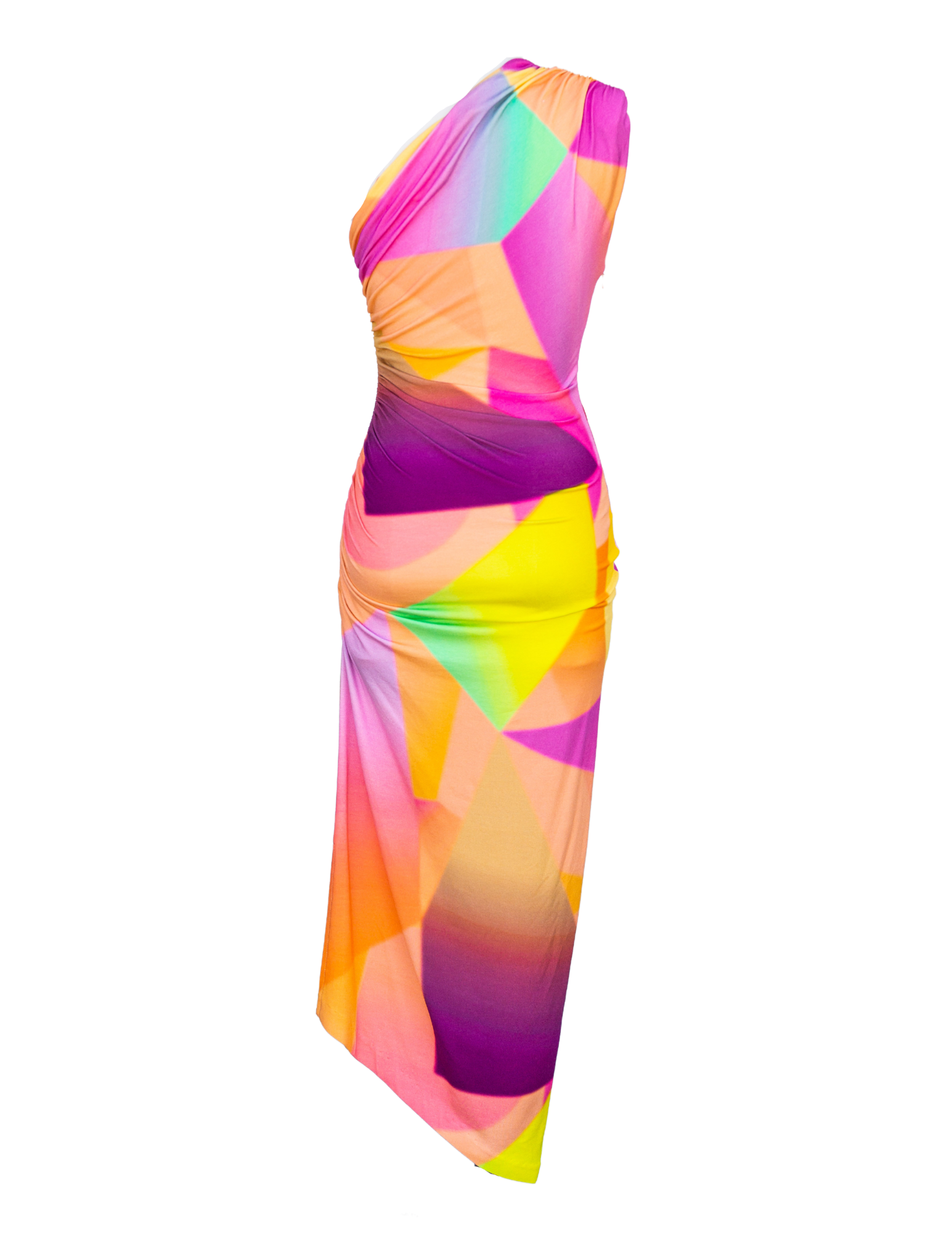 Single Shoulder Dress - Abstract Neon